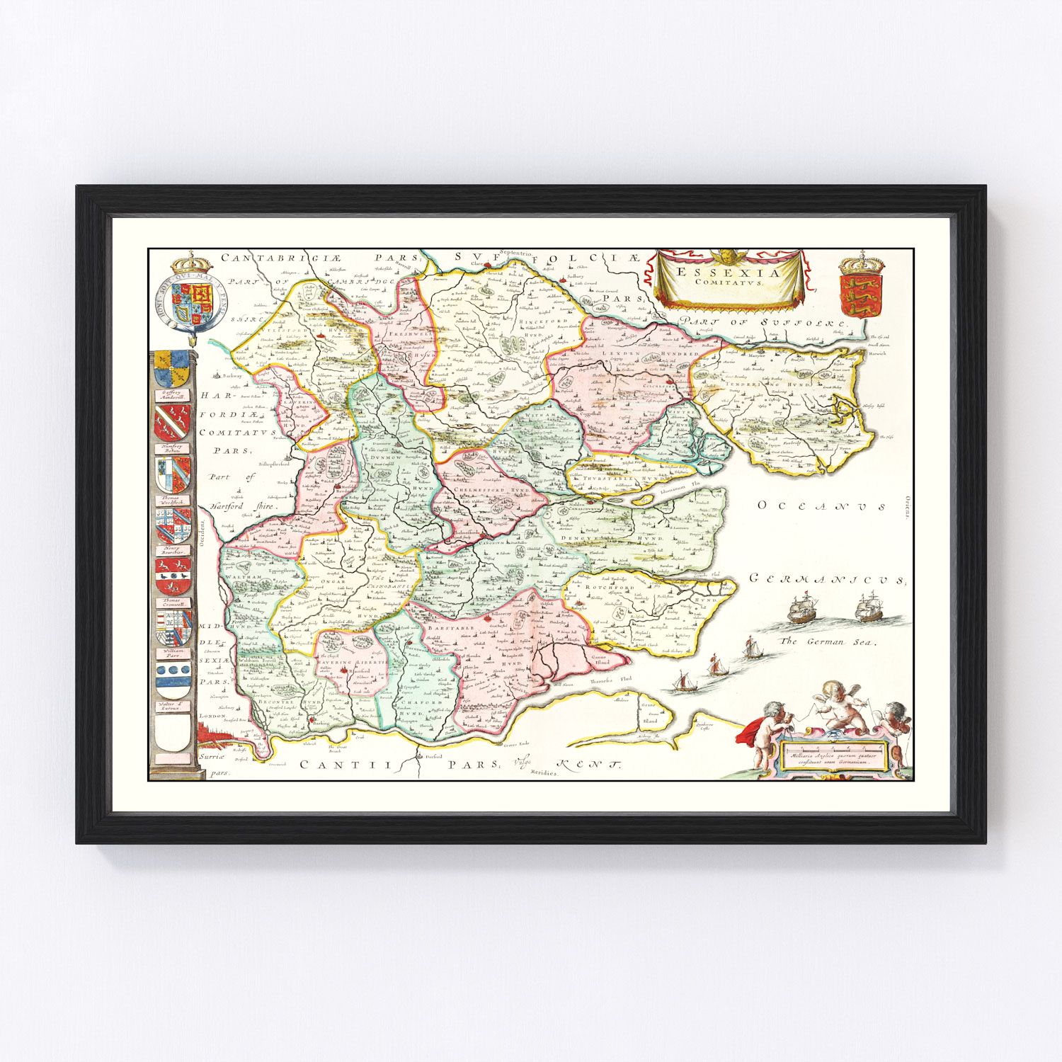 vintage map of Essex, England, 1665