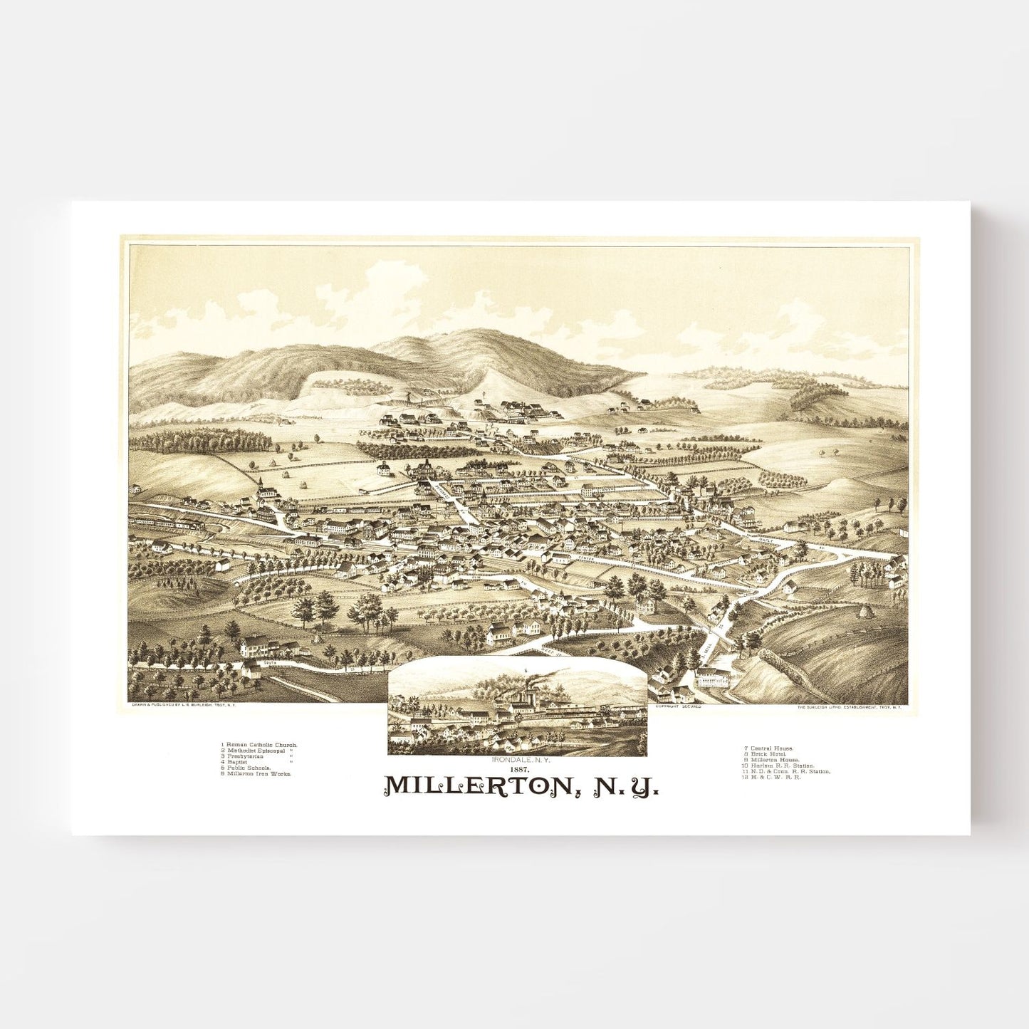 Vintage Map of Millerton, New York, 1887