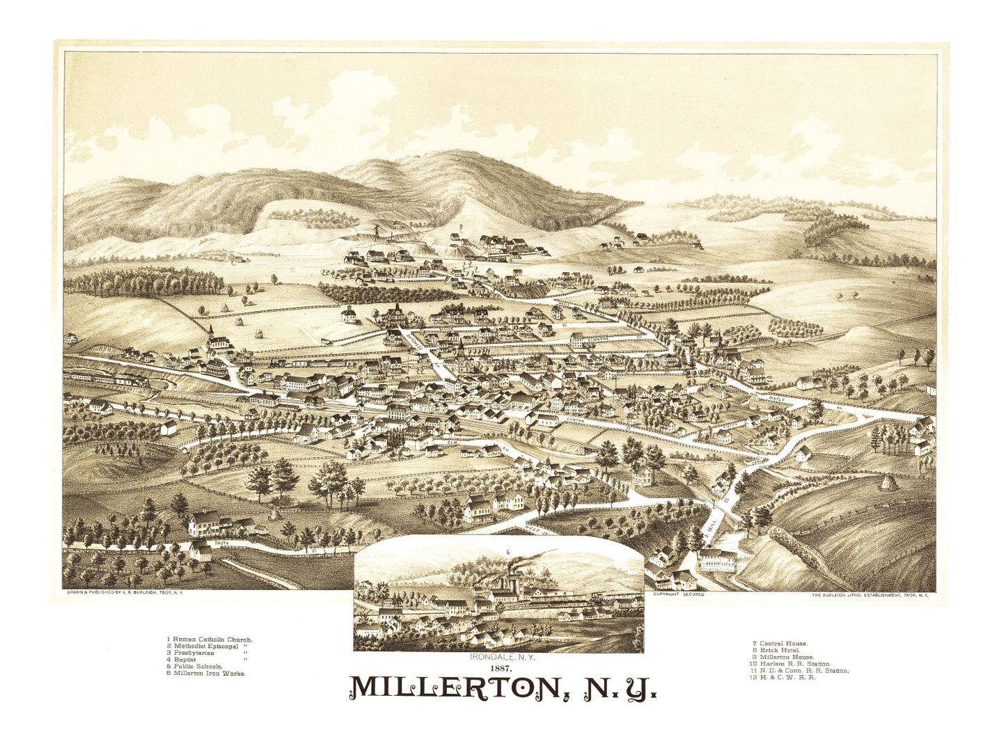 Vintage Map of Millerton, New York, 1887