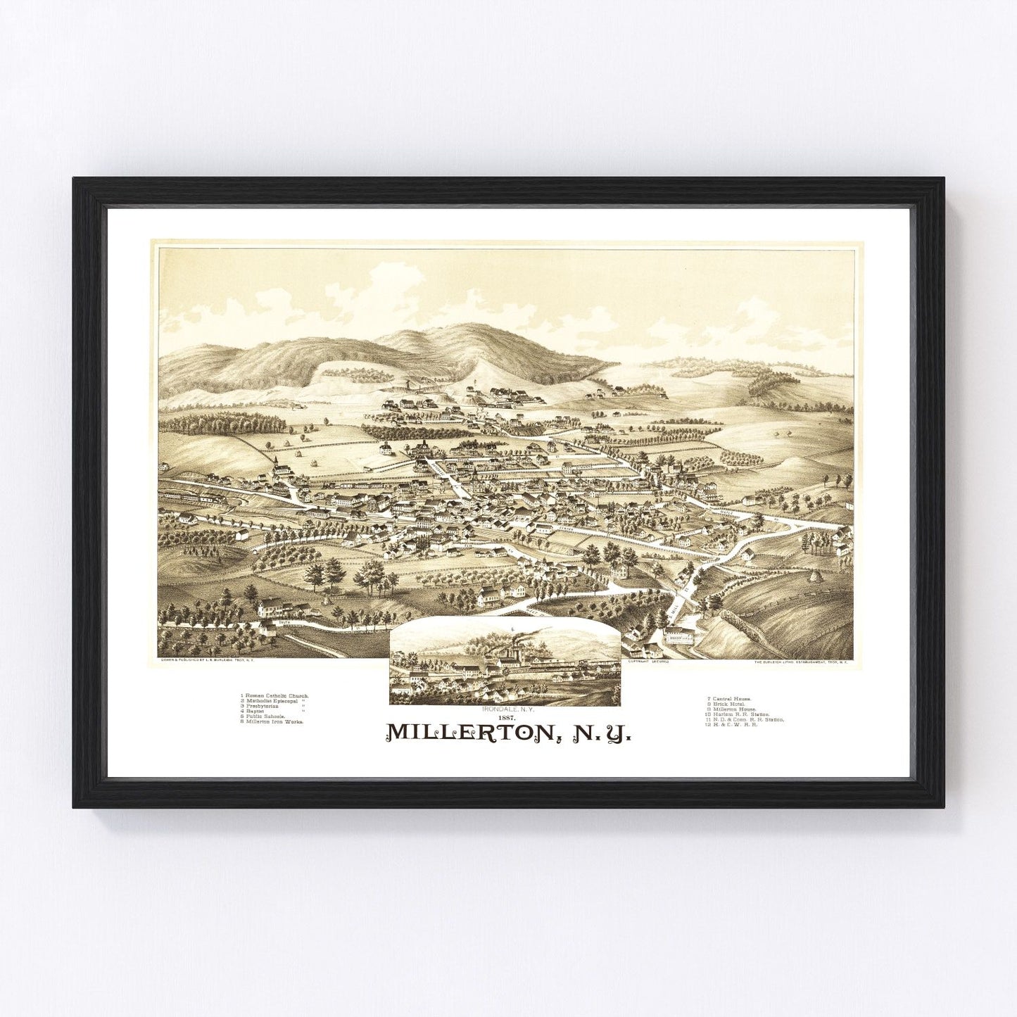 vintage map of Millerton, New York, 1887