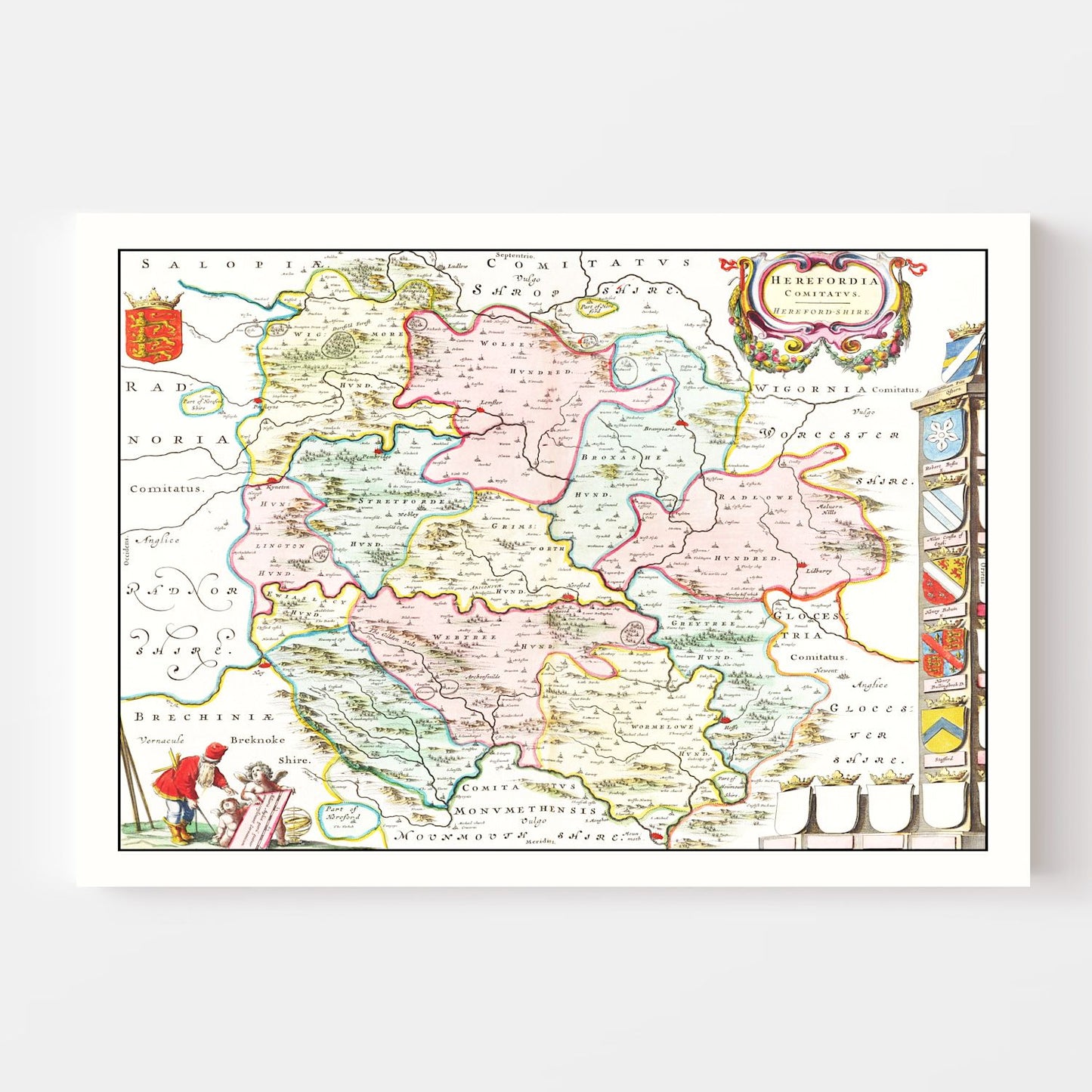 Vintage Map of Herefordshire, England, 1665