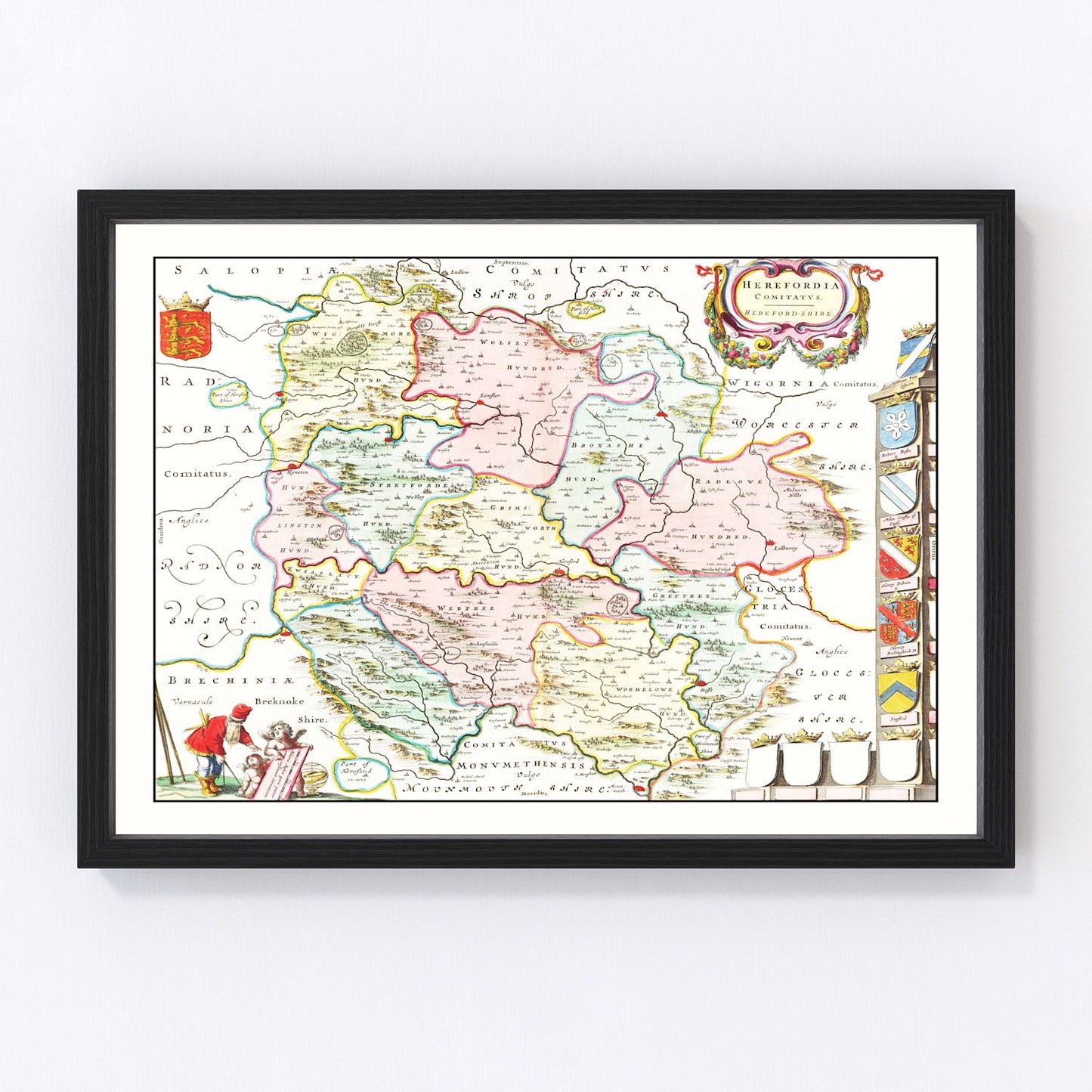 Vintage map of Herefordshire, England, 1665