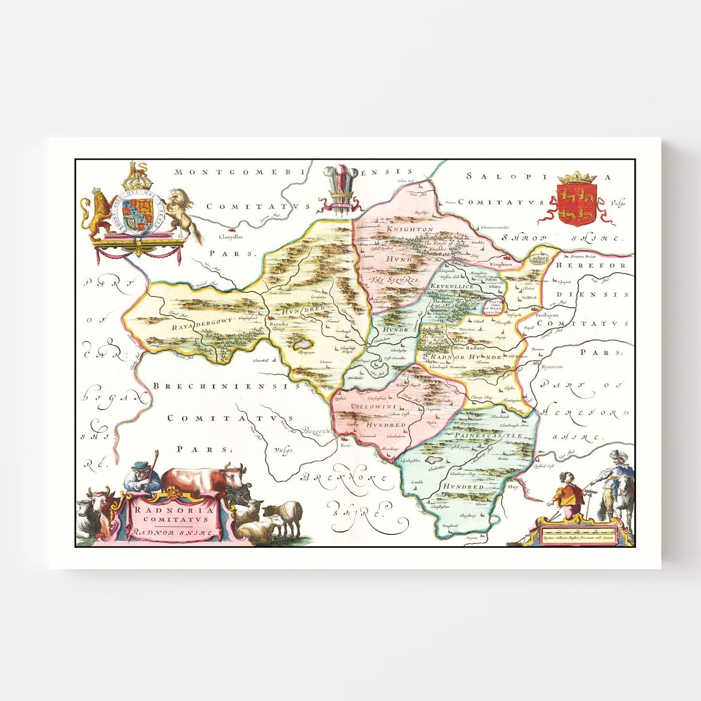 Vintage Map of Radnorshire, Wales, 1665