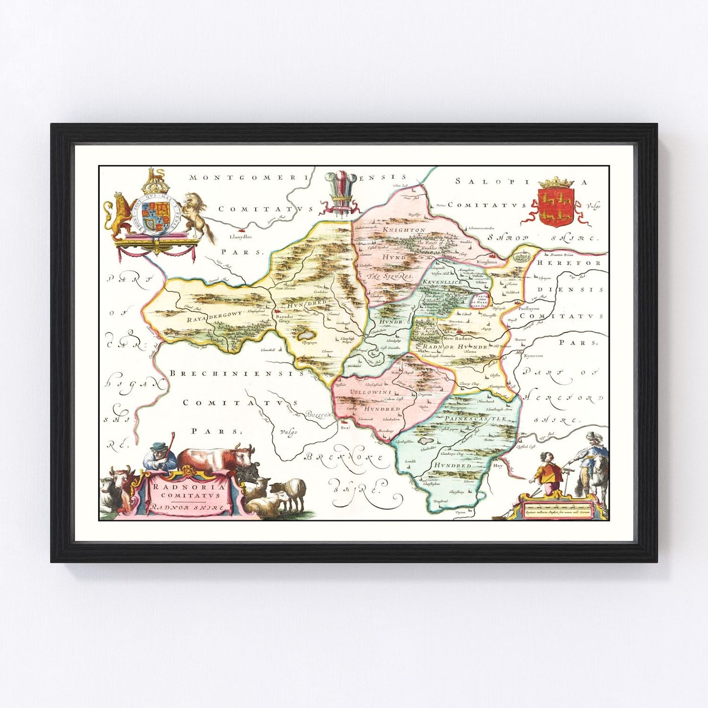 Vintage map of Radnorshire, Wales, 1665