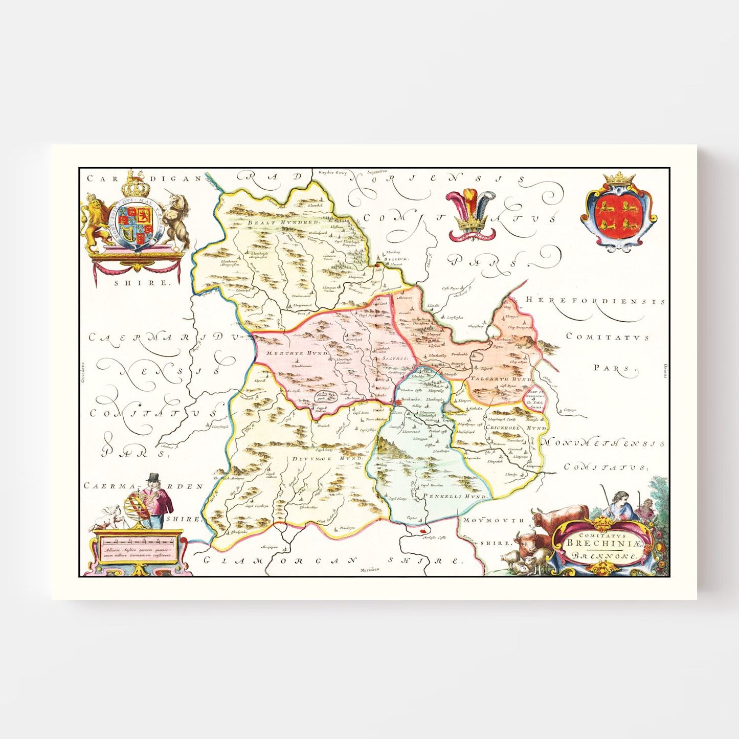 Vintage Map of Brecknockshire, Wales 1665