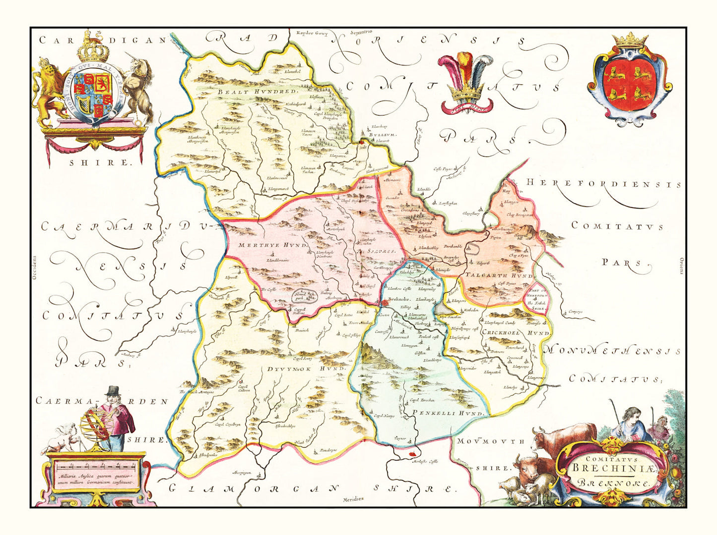 Vintage Map of Brecknockshire, Wales 1665