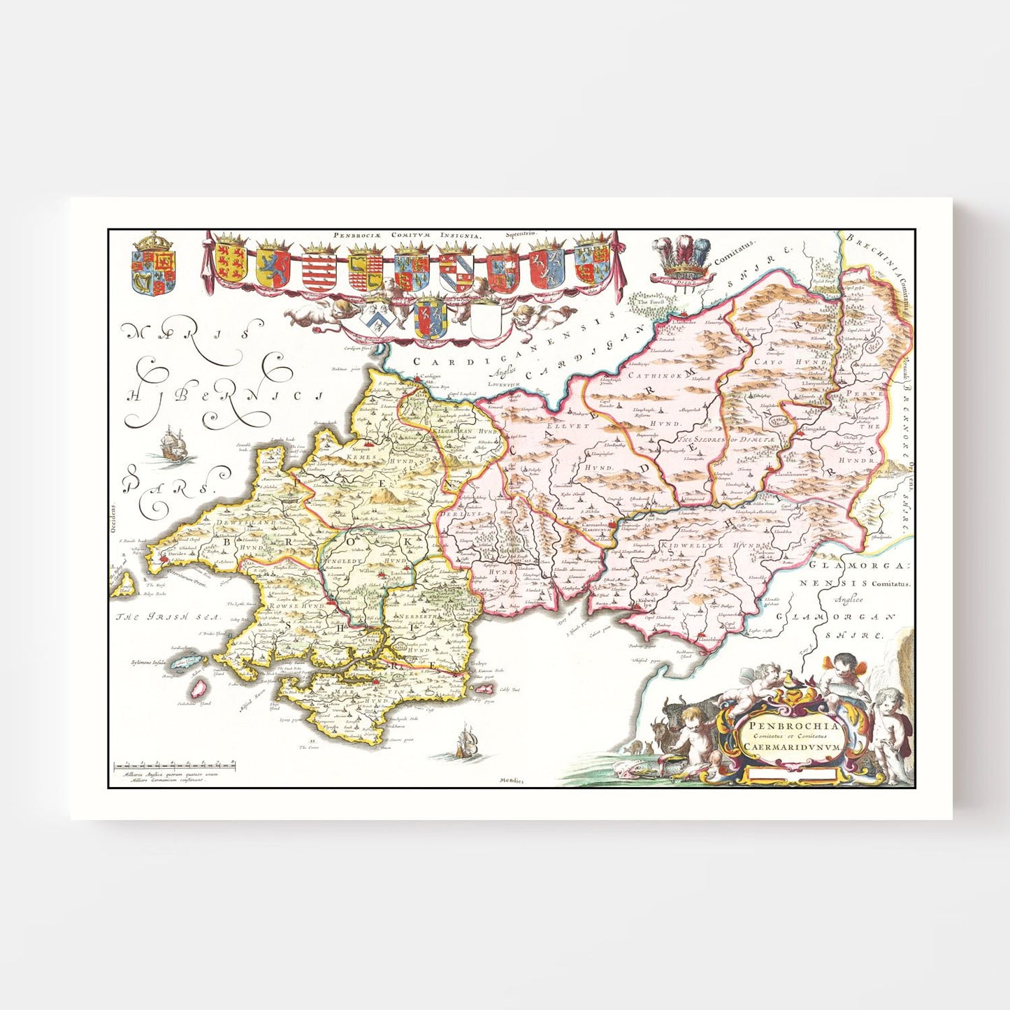 Vintage Map of Pembrokeshire, Wales, 1665