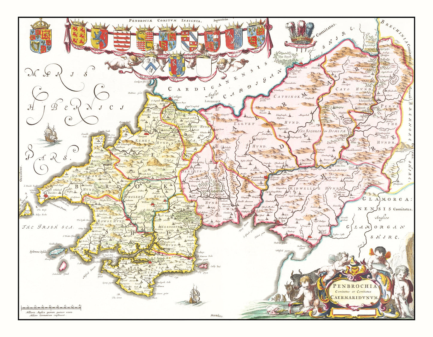 Vintage Map of Pembrokeshire, Wales, 1665