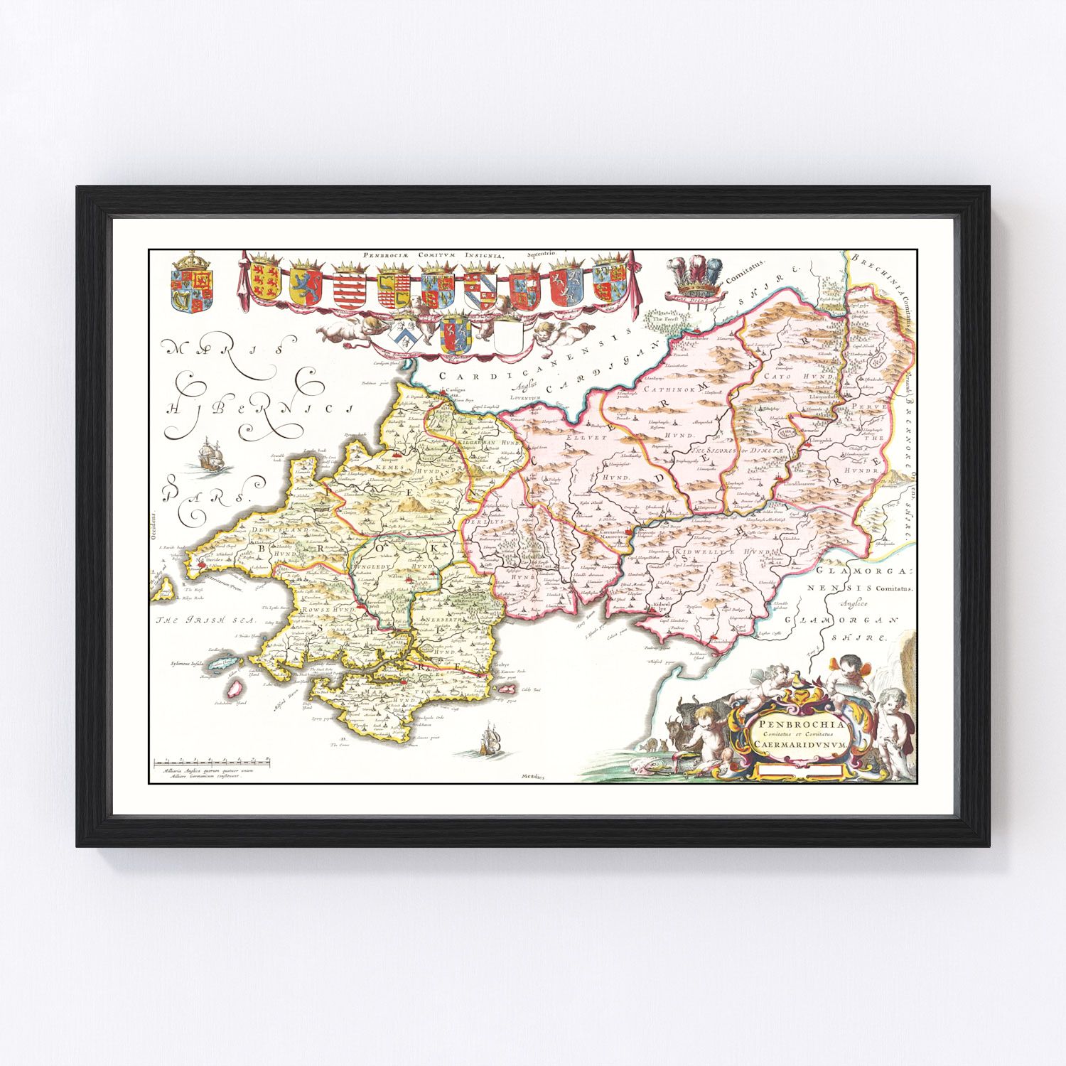 Vintage map of Pembrokeshire, Wales, 1665