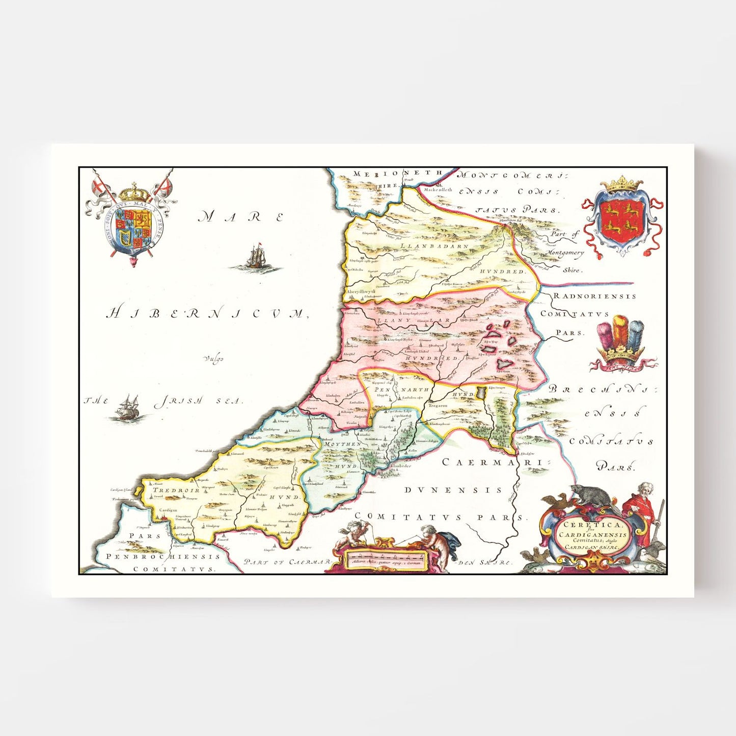 Vintage Map of Montgomeryshire, Wales, 1665