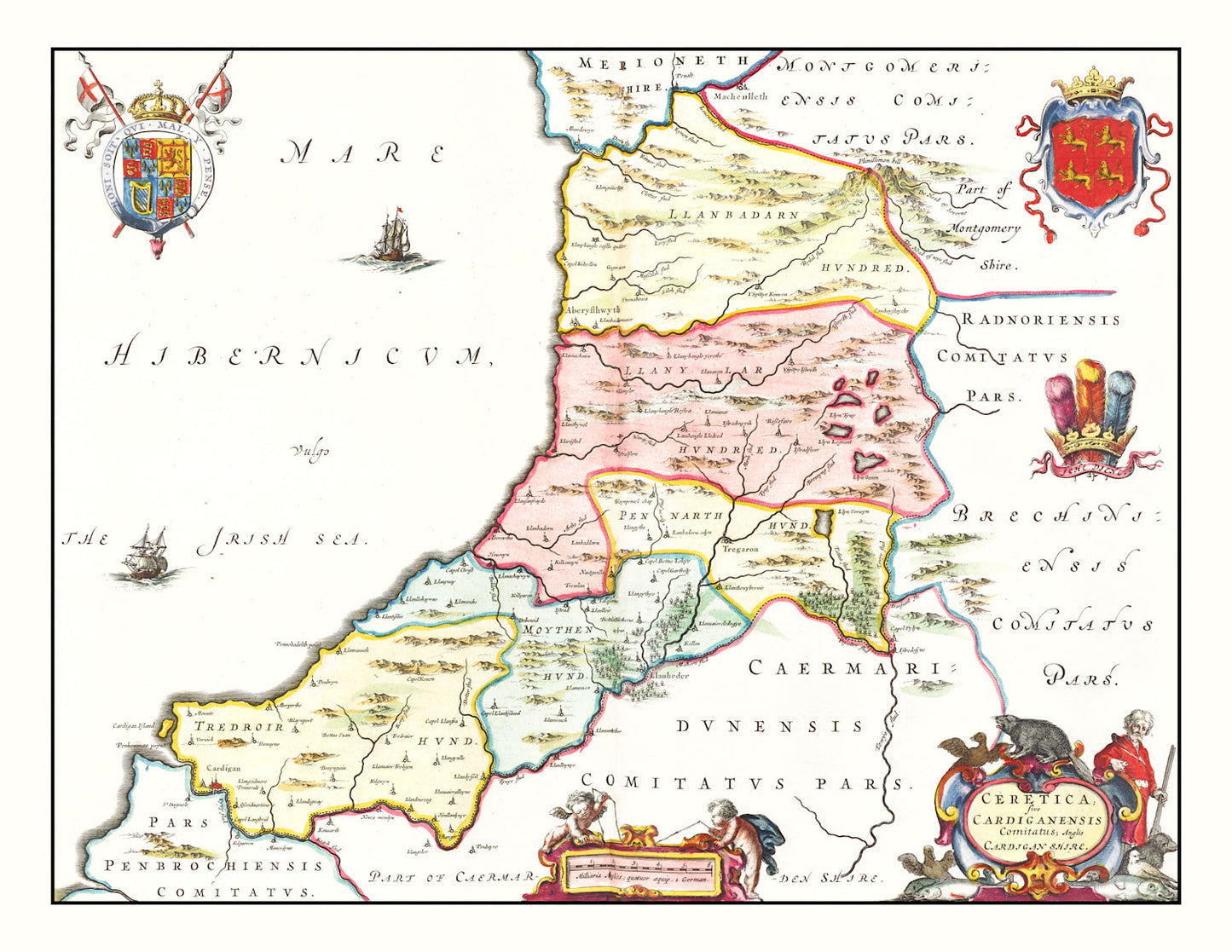 Vintage Map of Montgomeryshire, Wales, 1665