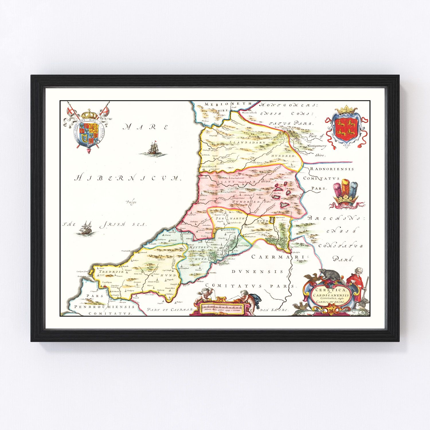 Vintage map of Montgomeryshire, Wales, 1665