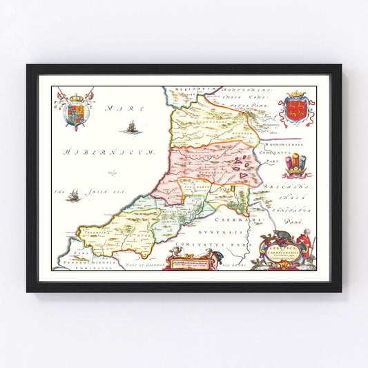 Vintage map of Montgomeryshire, Wales, 1665