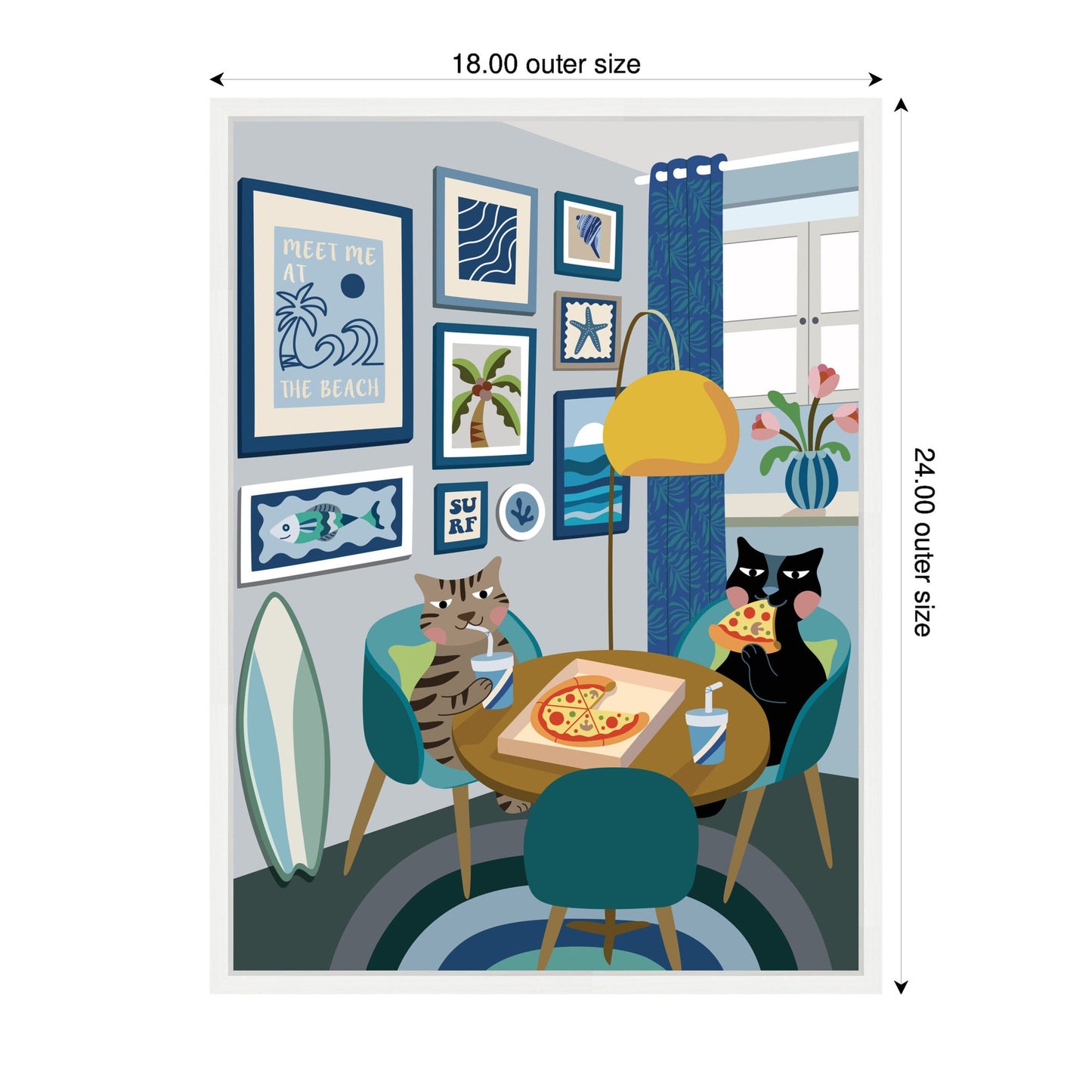 Pizza Cats Framed Canvas Wall Art
