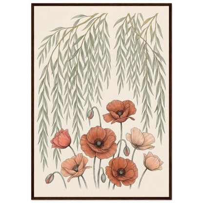 Willow Tree and Poppy Botanical 9th Anniversary Wall Art - A1 (59.4 x 84.1 cm) / Museum-Quality Matte Paper Wooden Framed Poster - Dark wood frame - Sparkycare