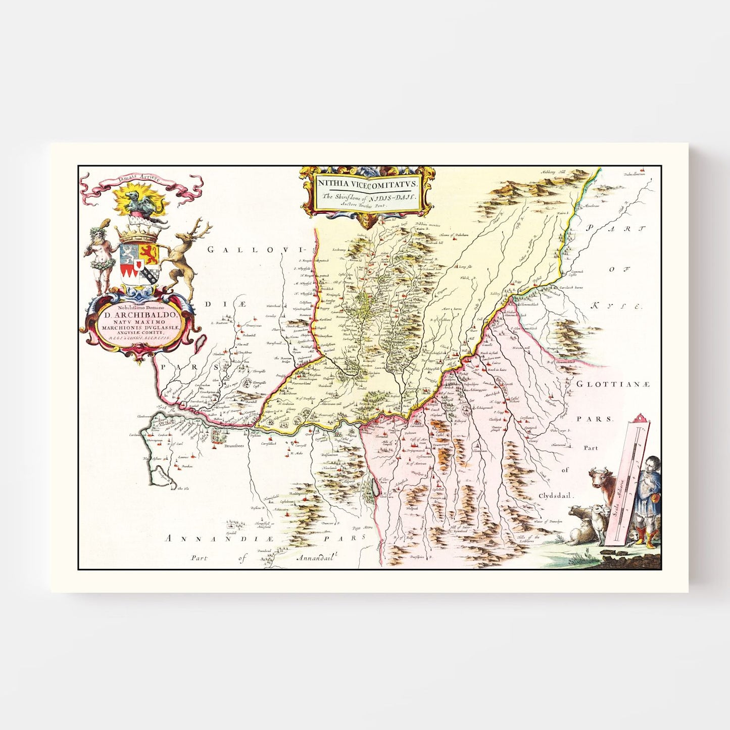 Vintage Map of Southern Scotland, 1665
