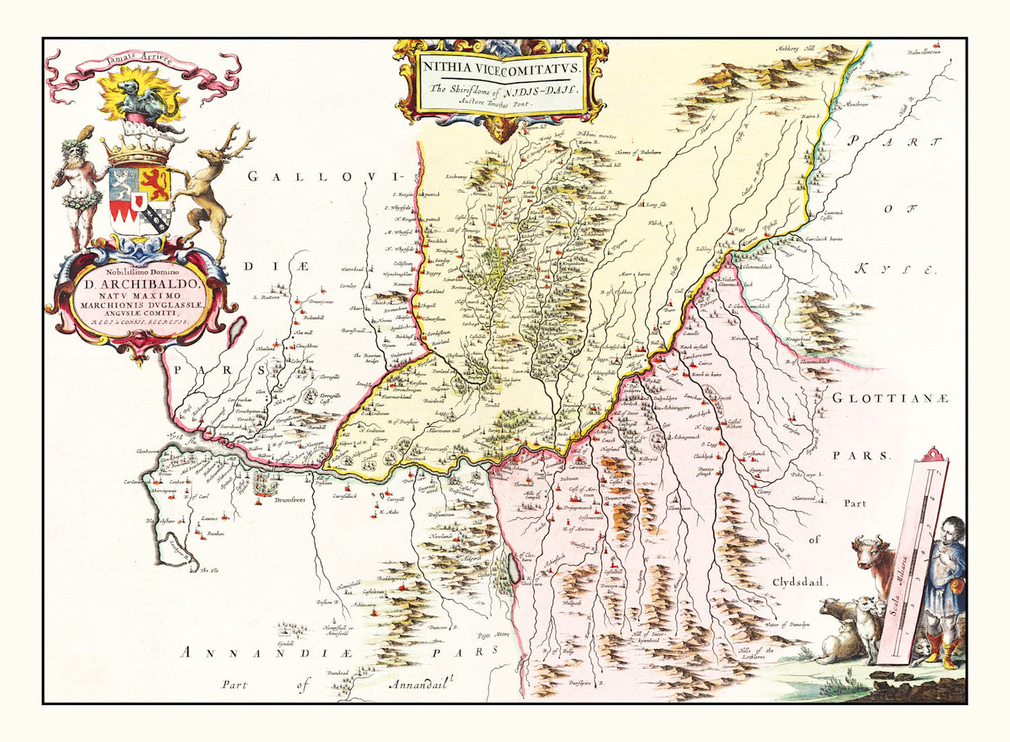 Vintage Map of Southern Scotland, 1665