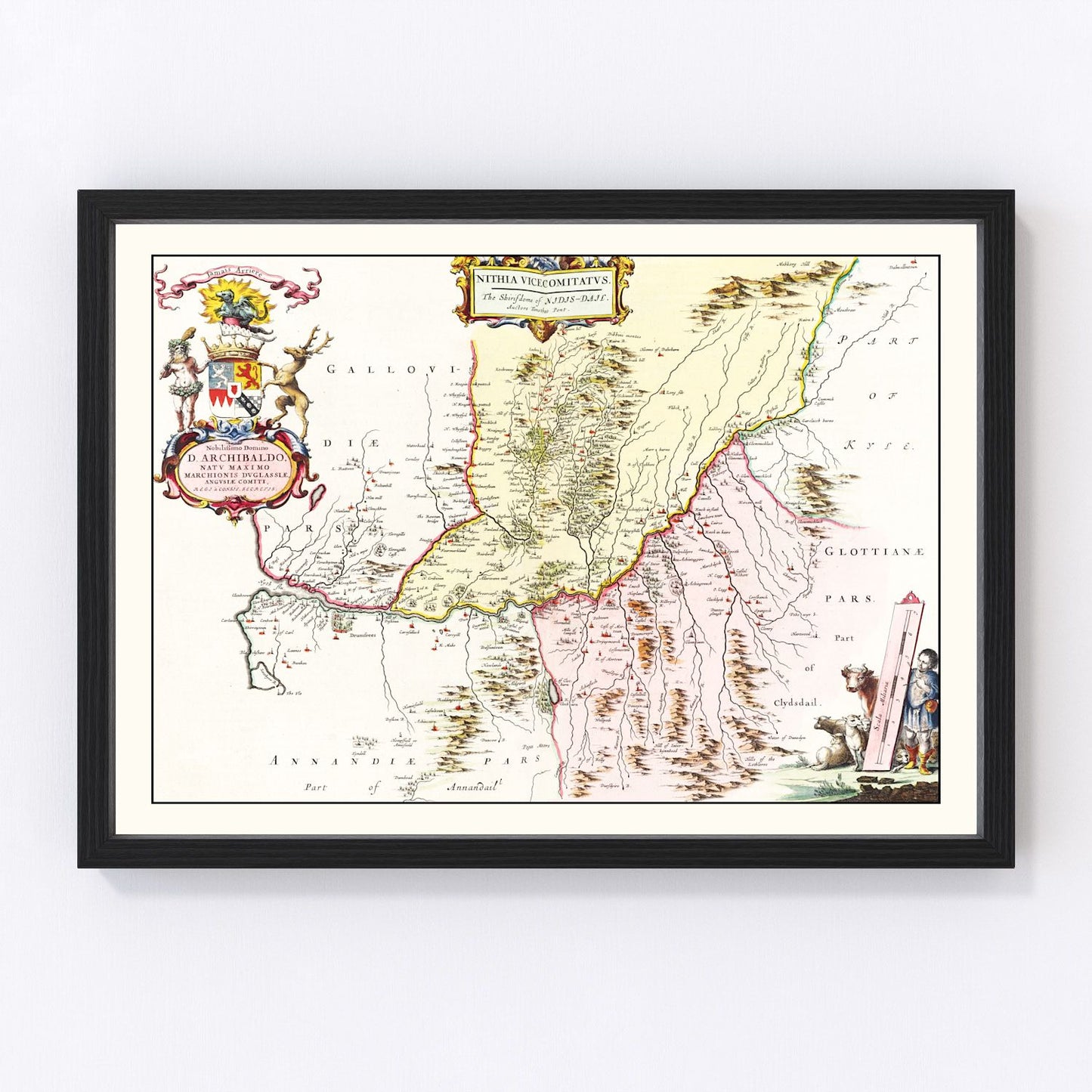 vintage map of southern Scotland, 1665