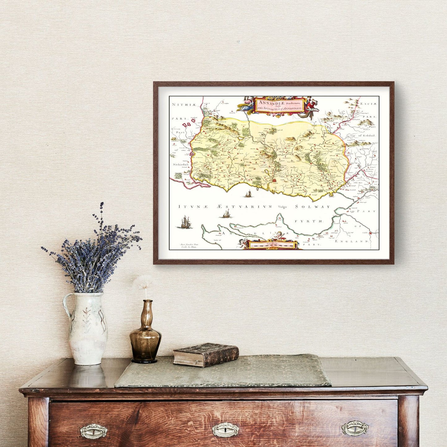 Vintage Map of Annandale, Scotland, 1665