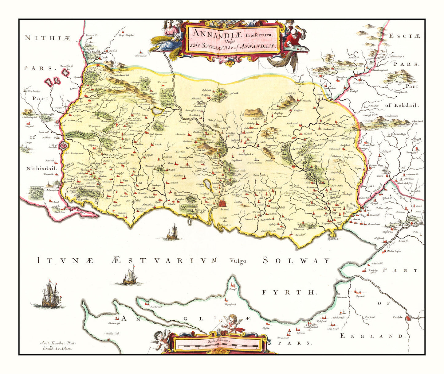 Vintage Map of Annandale, Scotland, 1665