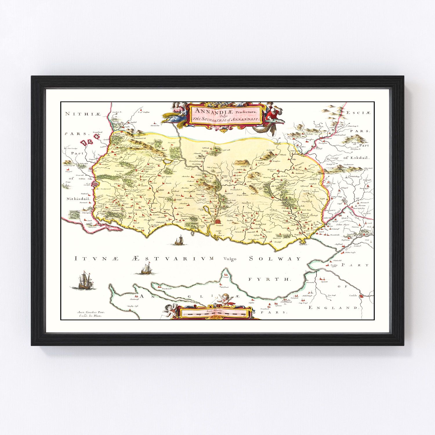 Restored vintage map of Annandale, Scotland, 1665