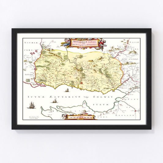 Restored vintage map of Annandale, Scotland, 1665
