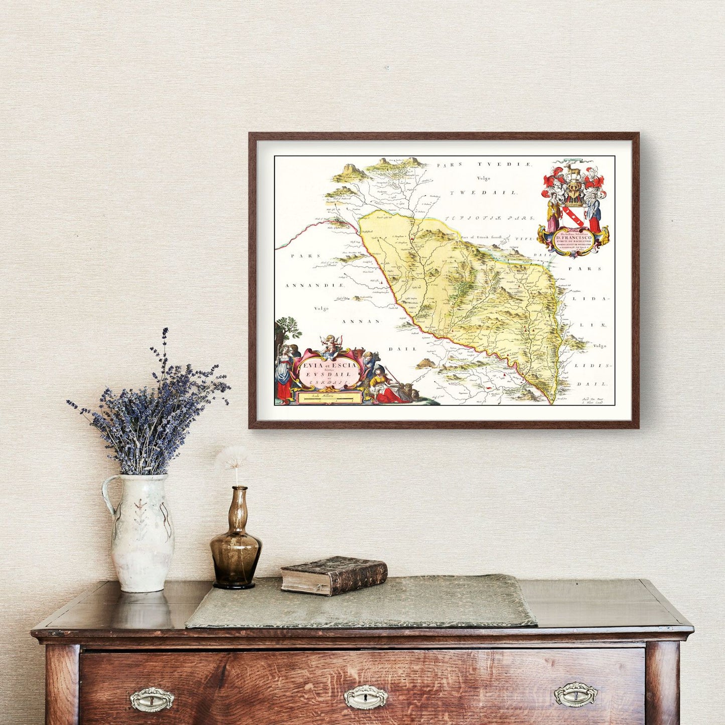 Vintage Map of Eskdale, Scotland, 1665
