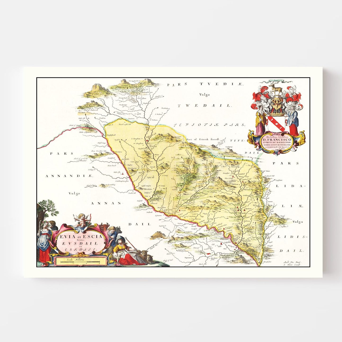 Vintage Map of Eskdale, Scotland, 1665