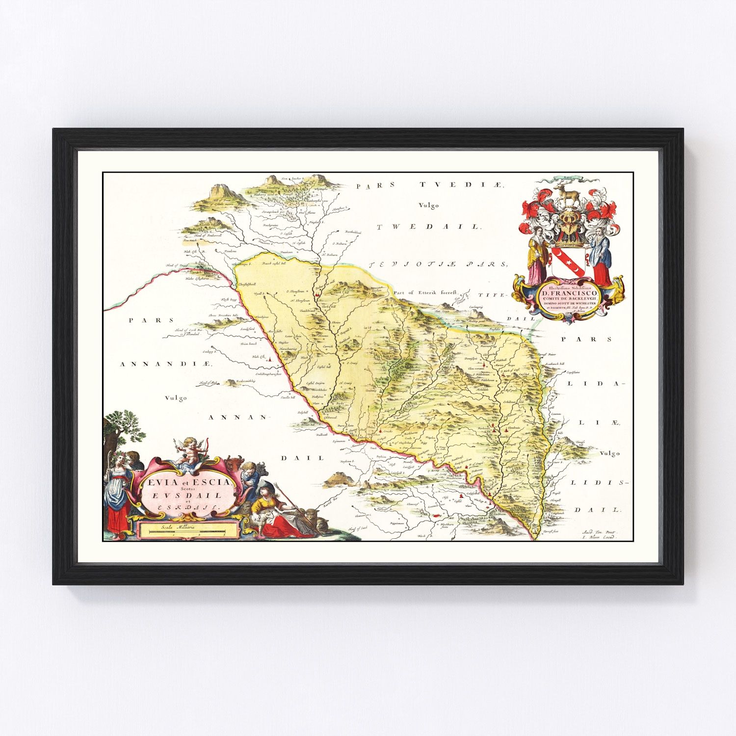 Vintage map of Eskdale, Scotland, 1665