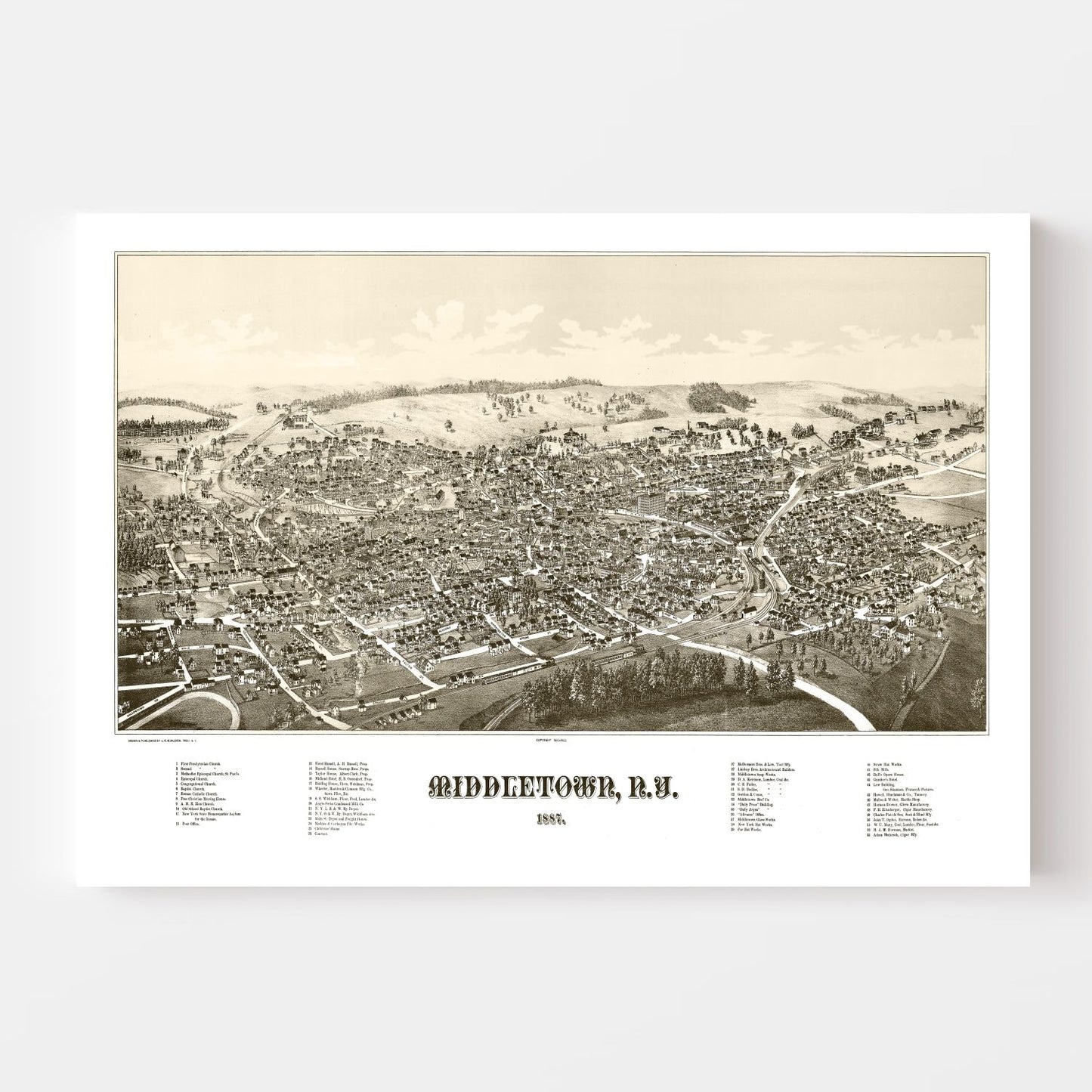 Vintage Map of Middletown, New York, 1887