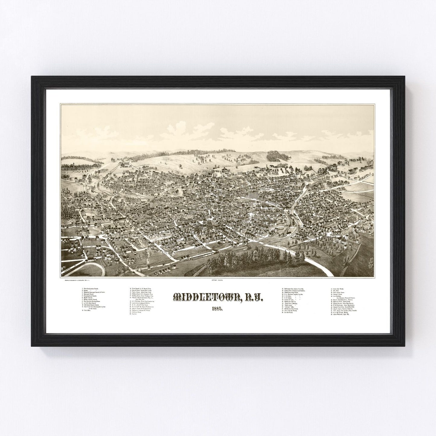 vintage map of Middletown, New York, 1887