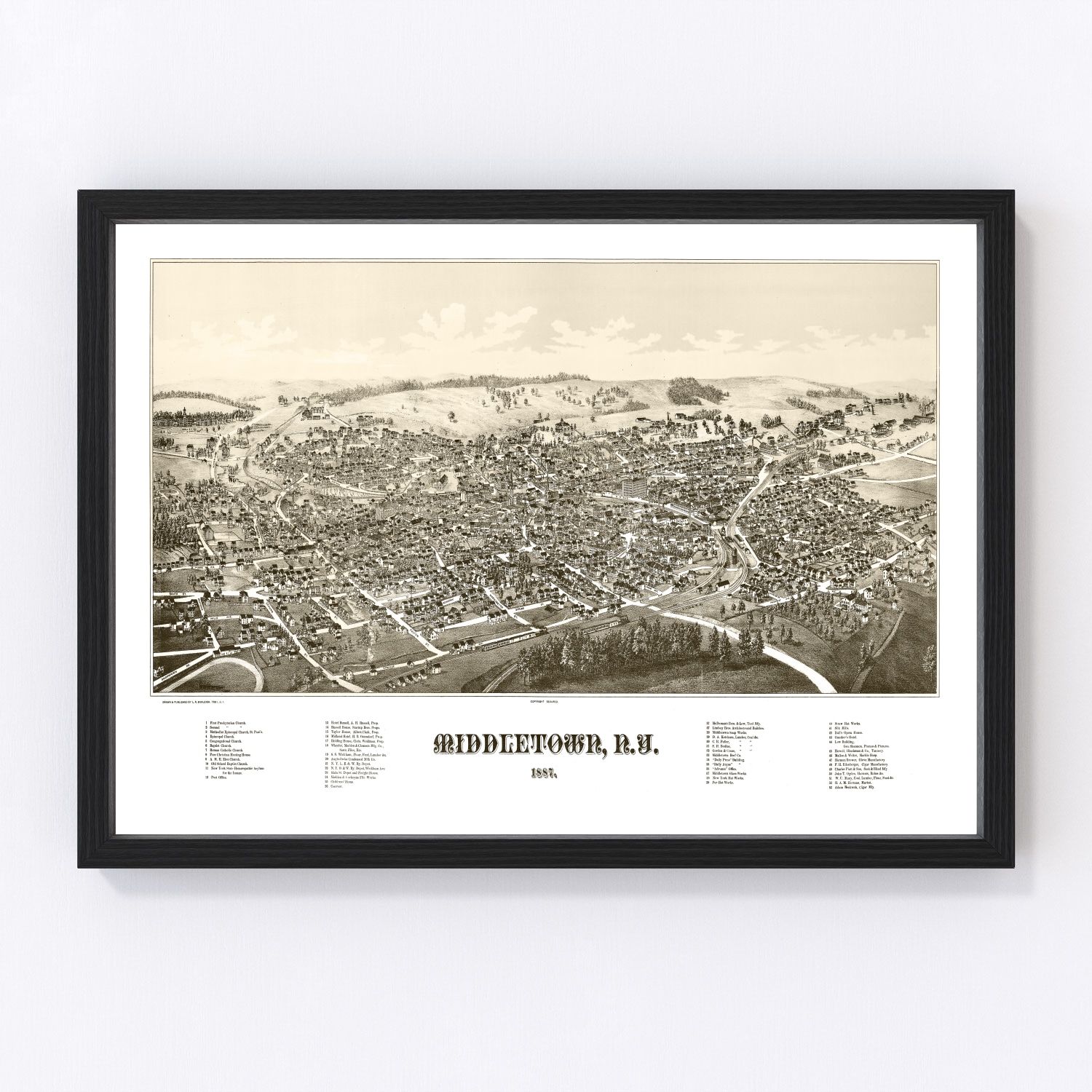vintage map of Middletown, New York, 1887