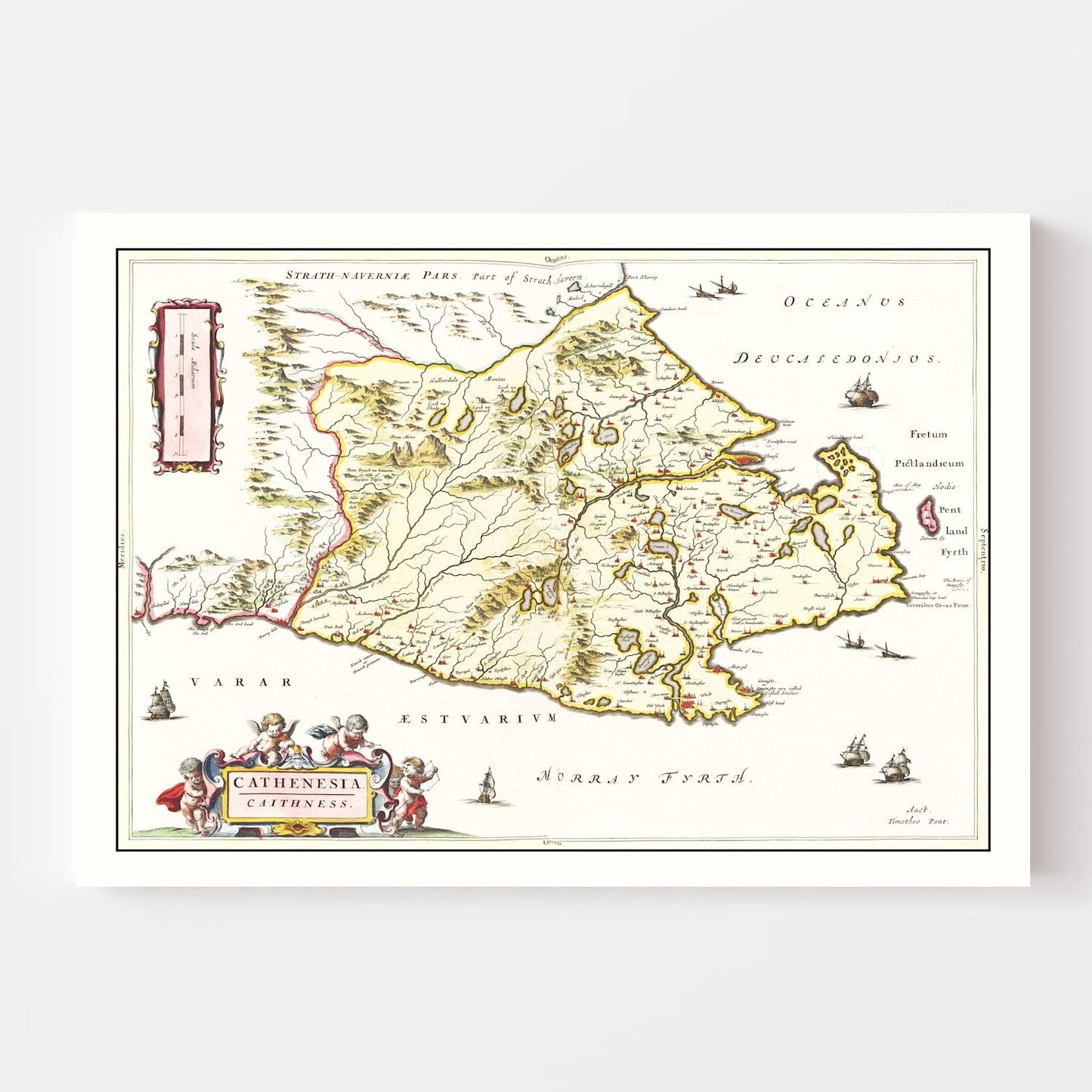 Vintage Map of Caithness, Scotland, 1665 Wall Art