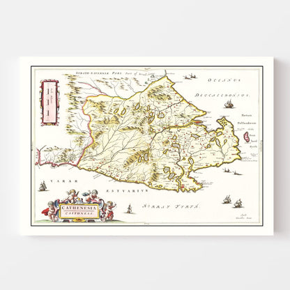 Vintage Map of Caithness, Scotland, 1665 Wall Art