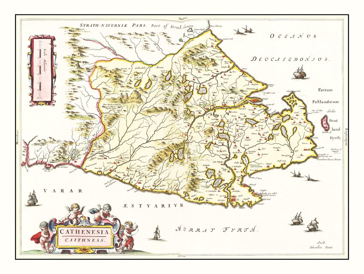 Vintage Map of Caithness, Scotland, 1665 Wall Art