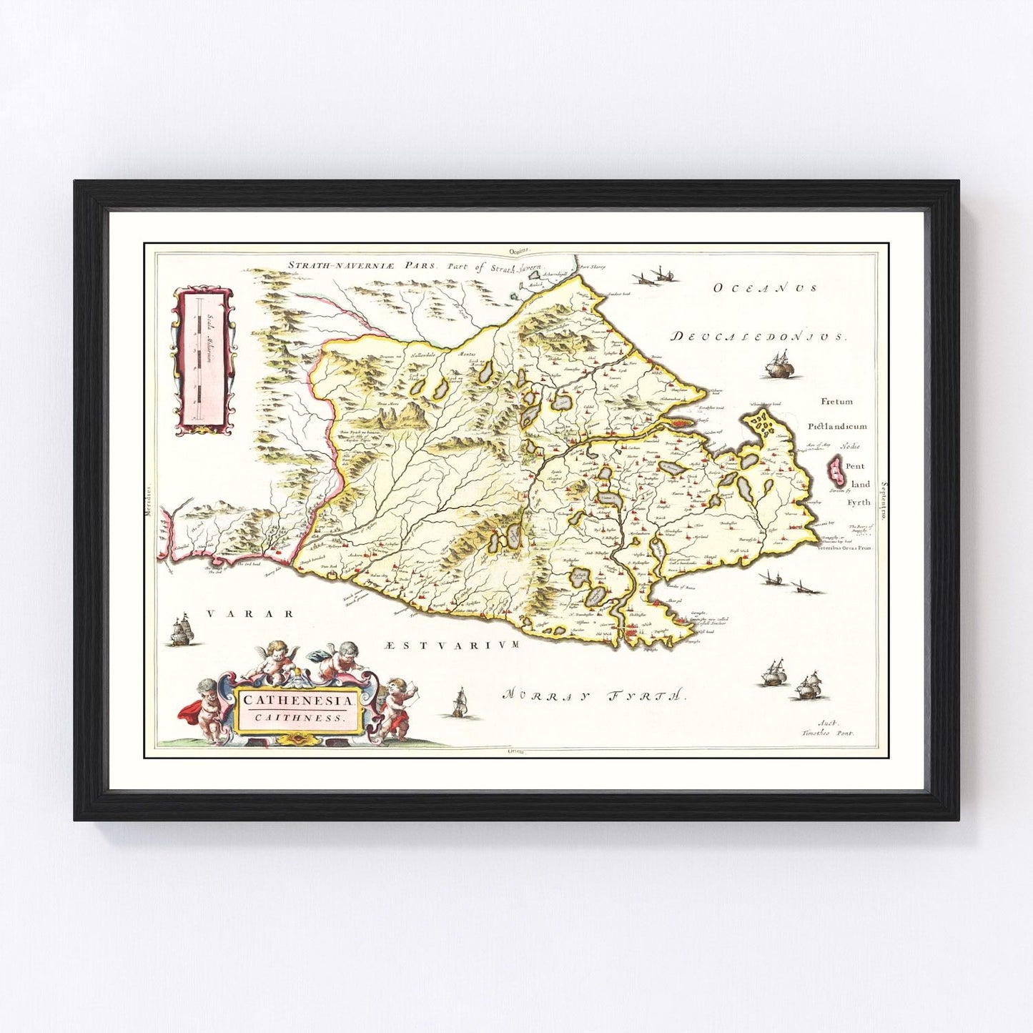 Vintage map of Caithness, Scotland, 1665, digitally restored