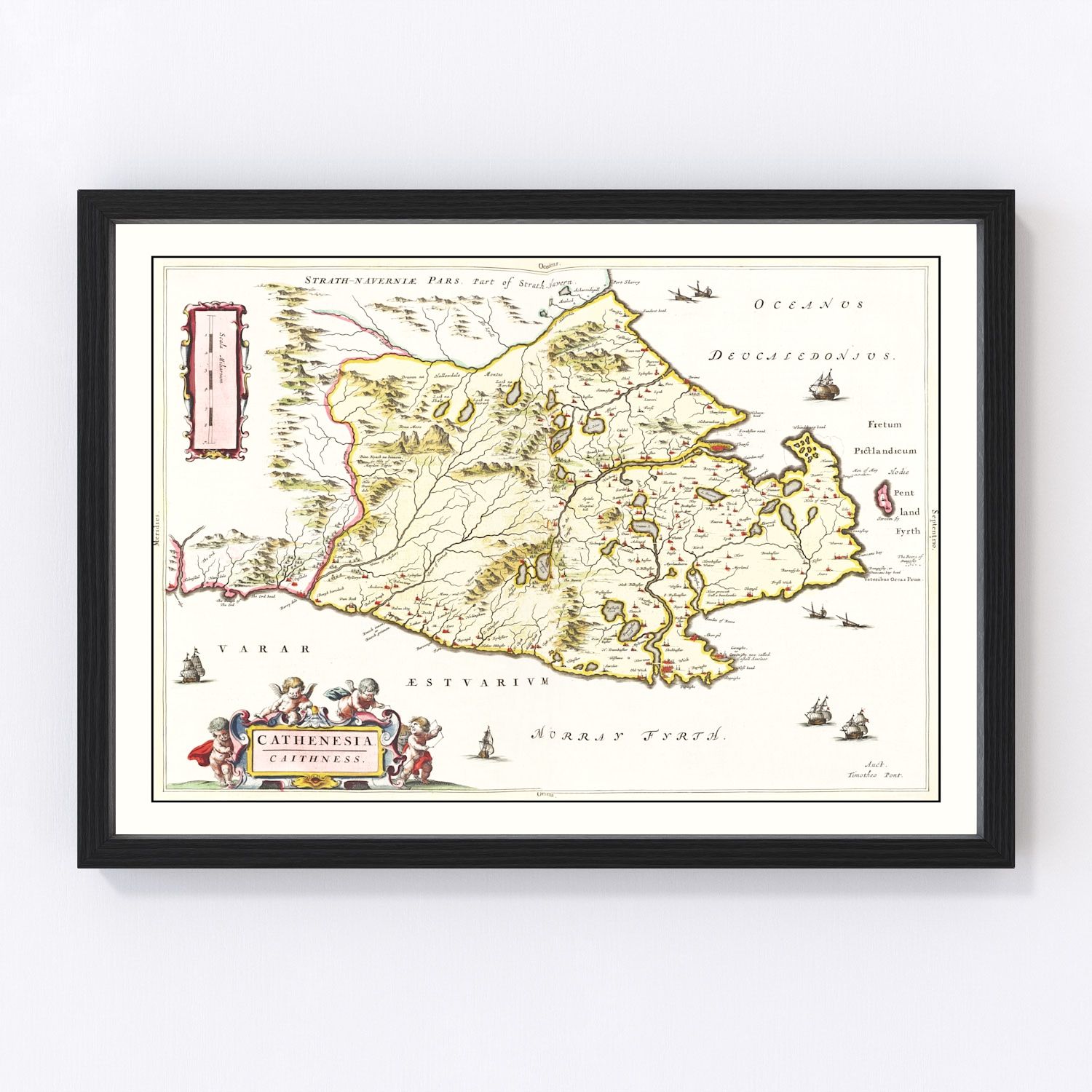 Vintage map of Caithness, Scotland, 1665, digitally restored