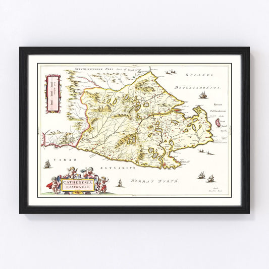 Vintage map of Caithness, Scotland, 1665, digitally restored