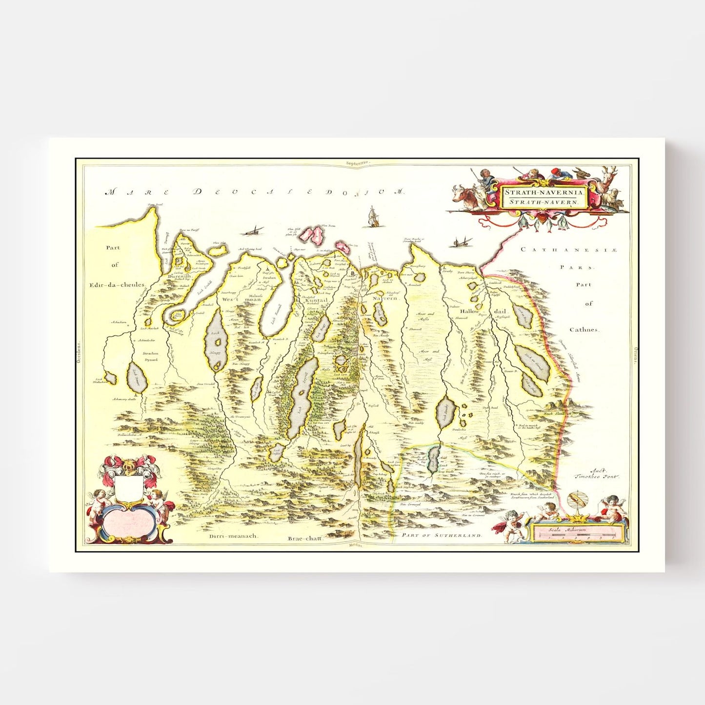 Vintage Map of Strathnaver, Scotland, 1665