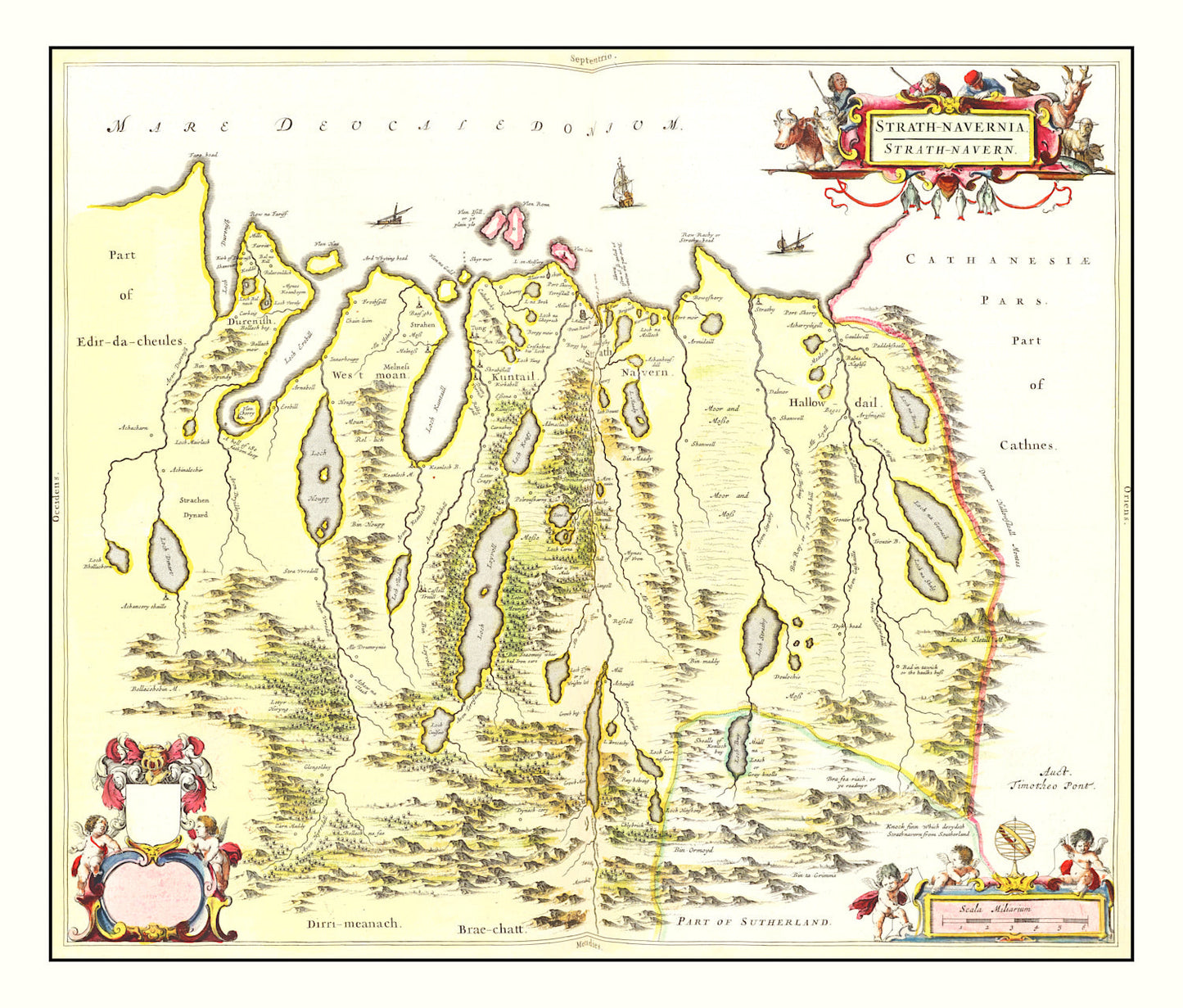 Vintage Map of Strathnaver, Scotland, 1665