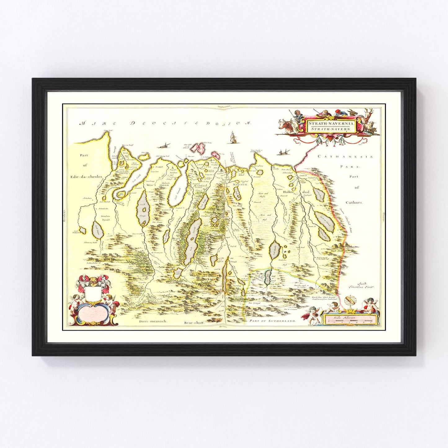 Vintage map of Strathnaver, Scotland, 1665
