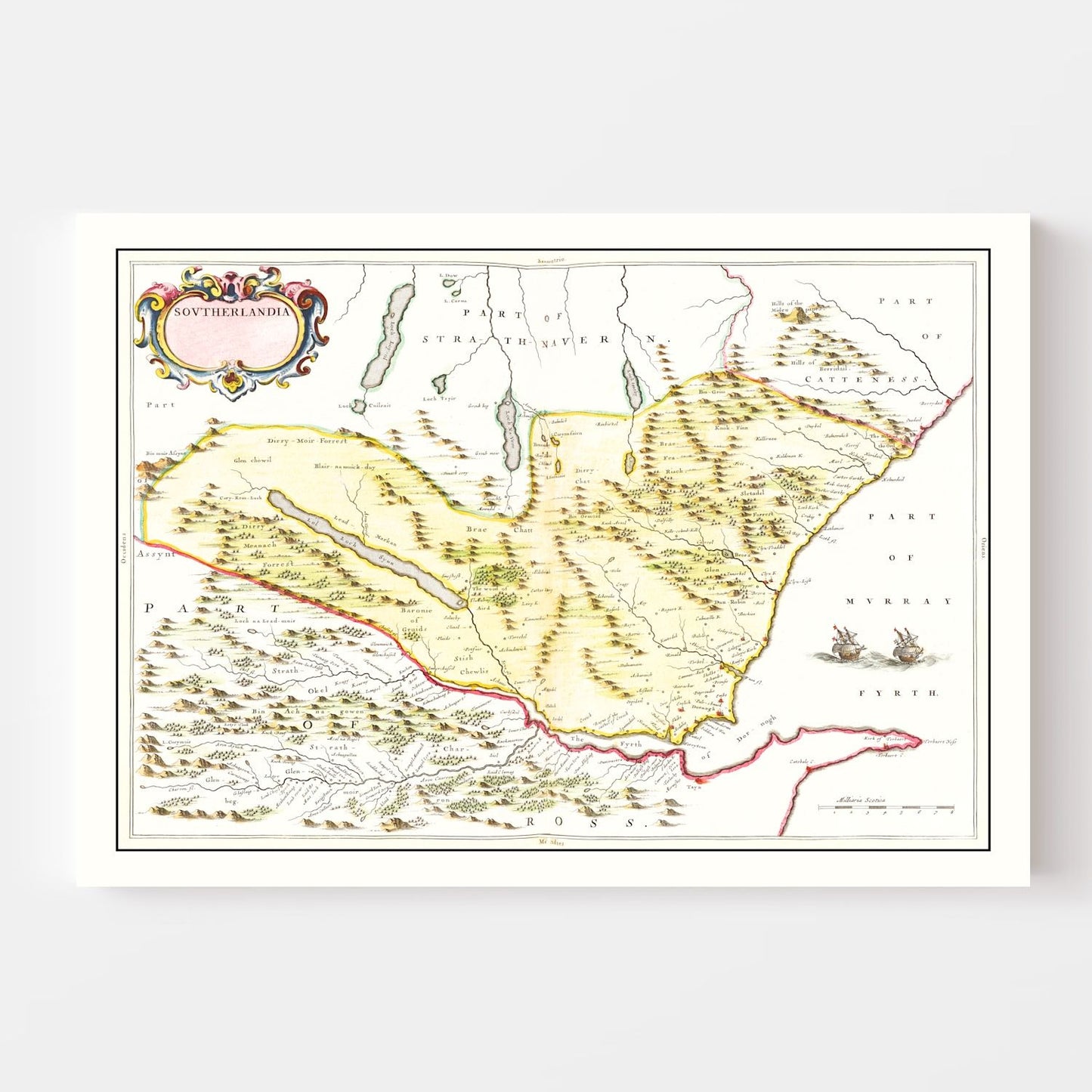 Vintage Map of Sutherland, Scotland, 1665