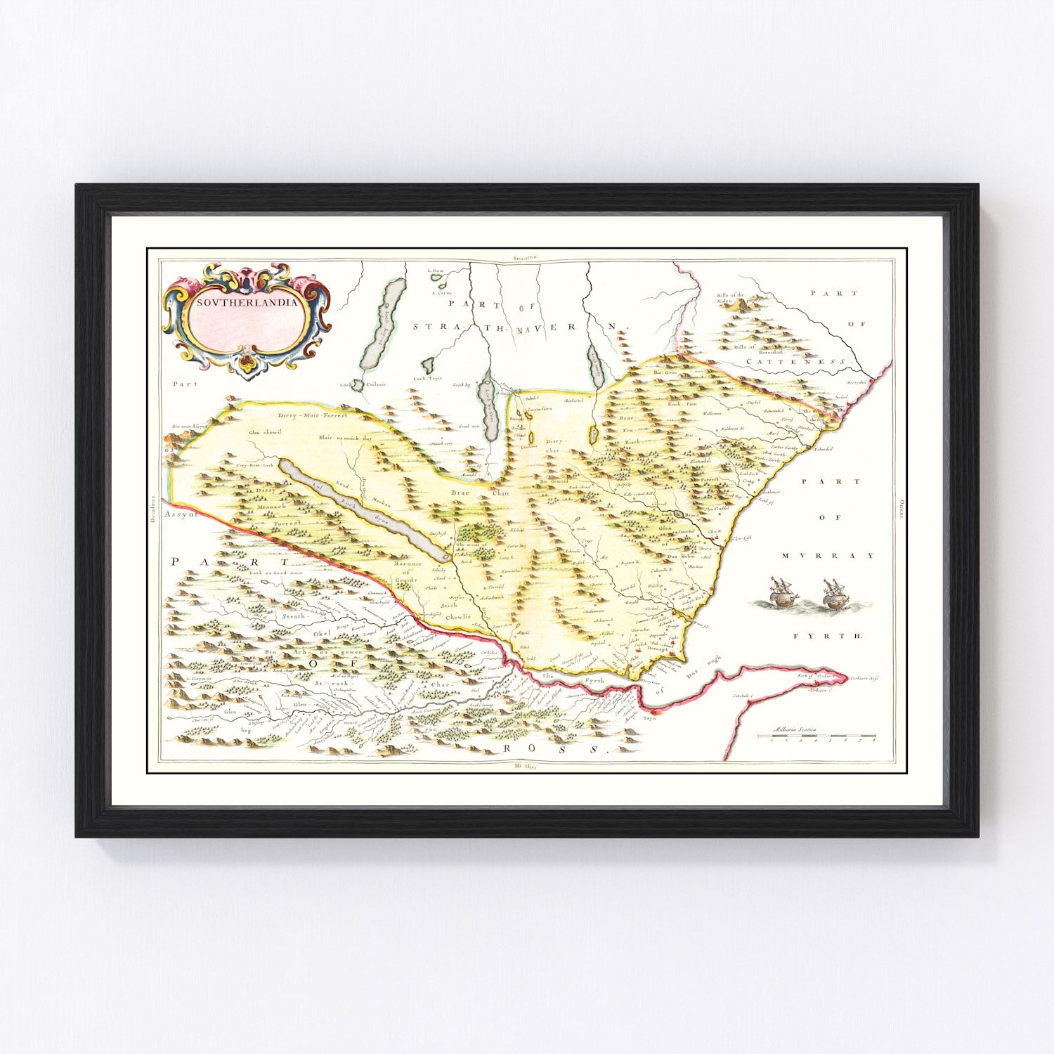 Vintage map of Sutherland, Scotland, 1665