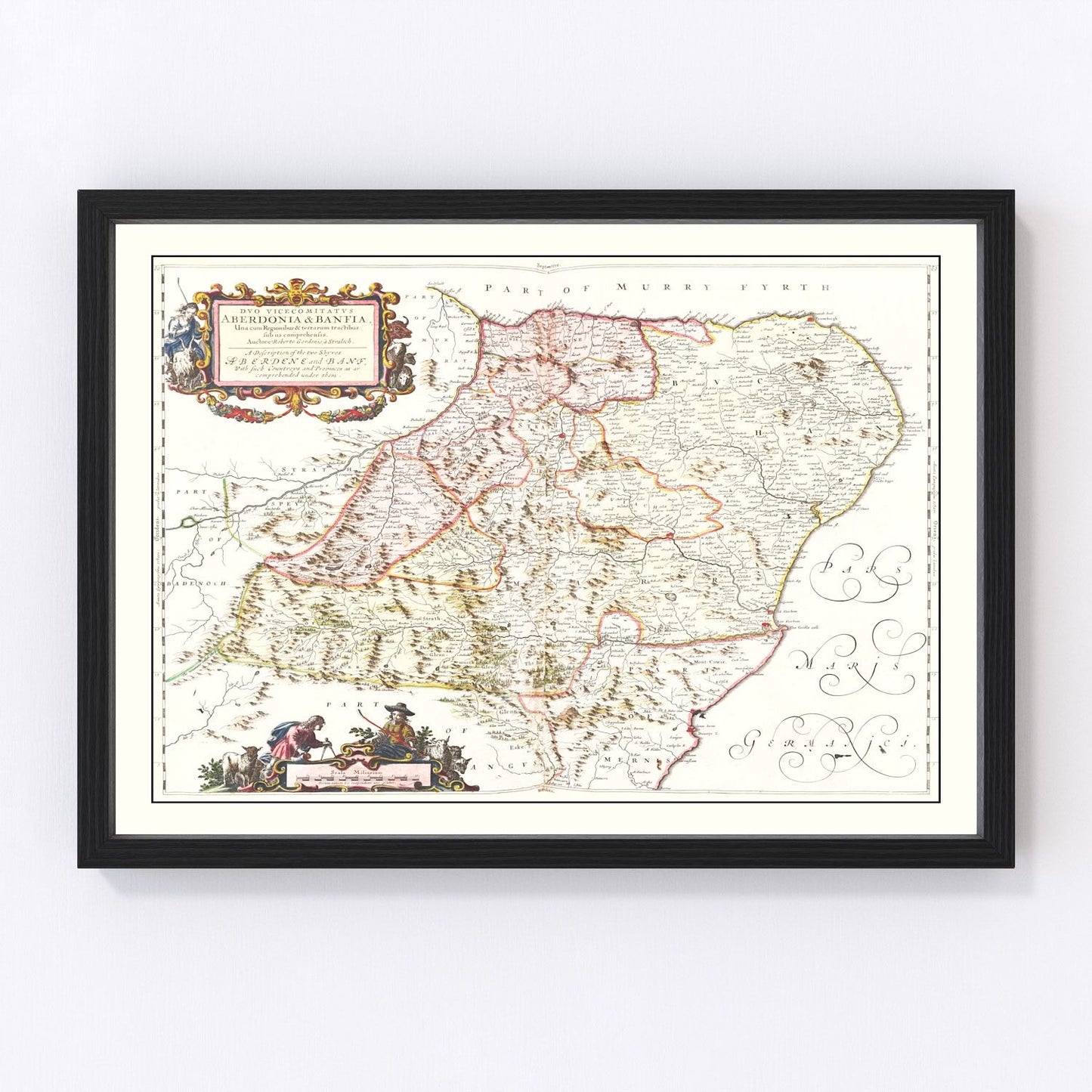 Vintage map of Aberdeen, Scotland, 1665 - restored 17th-century Scottish cartography
