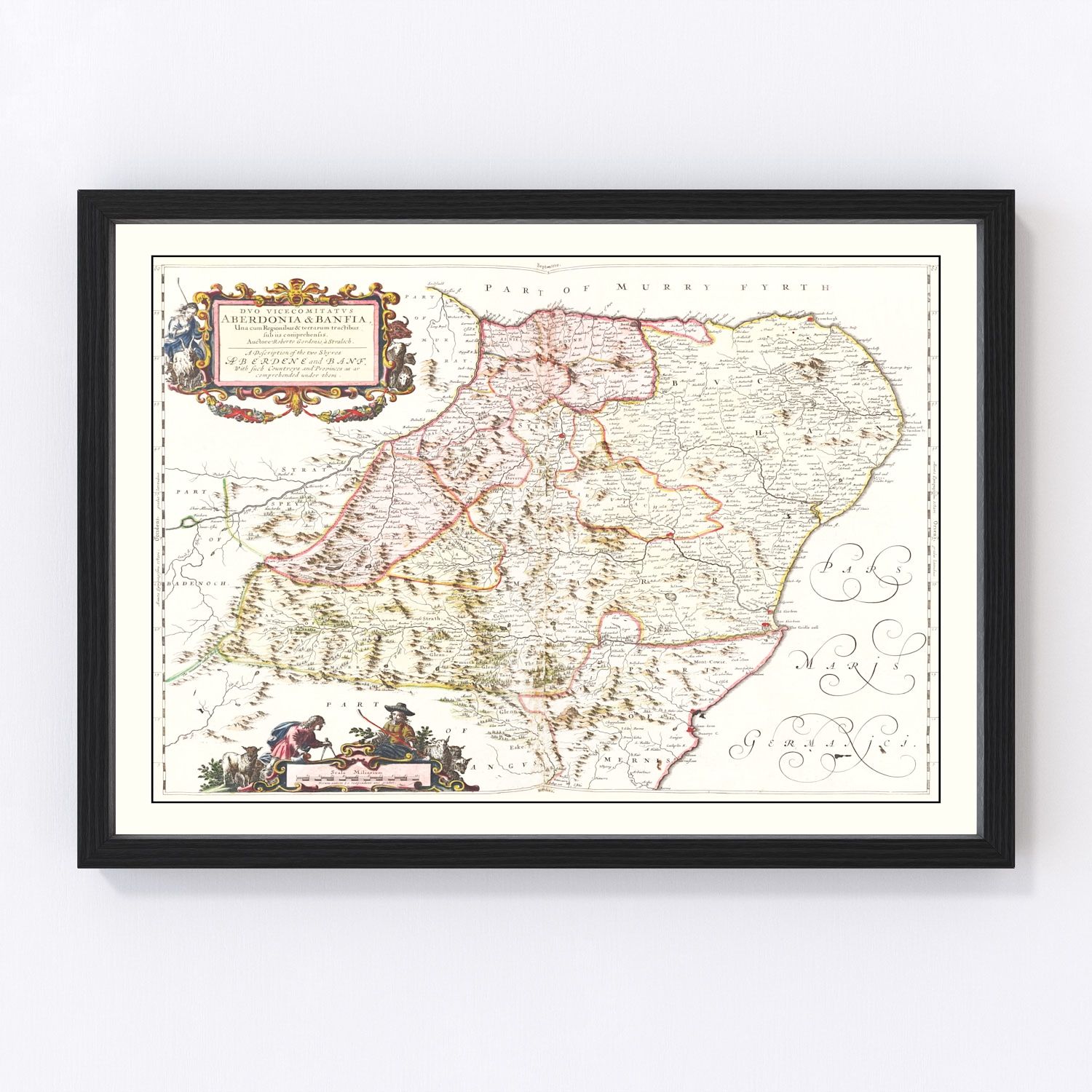 Vintage map of Aberdeen, Scotland, 1665 - restored 17th-century Scottish cartography
