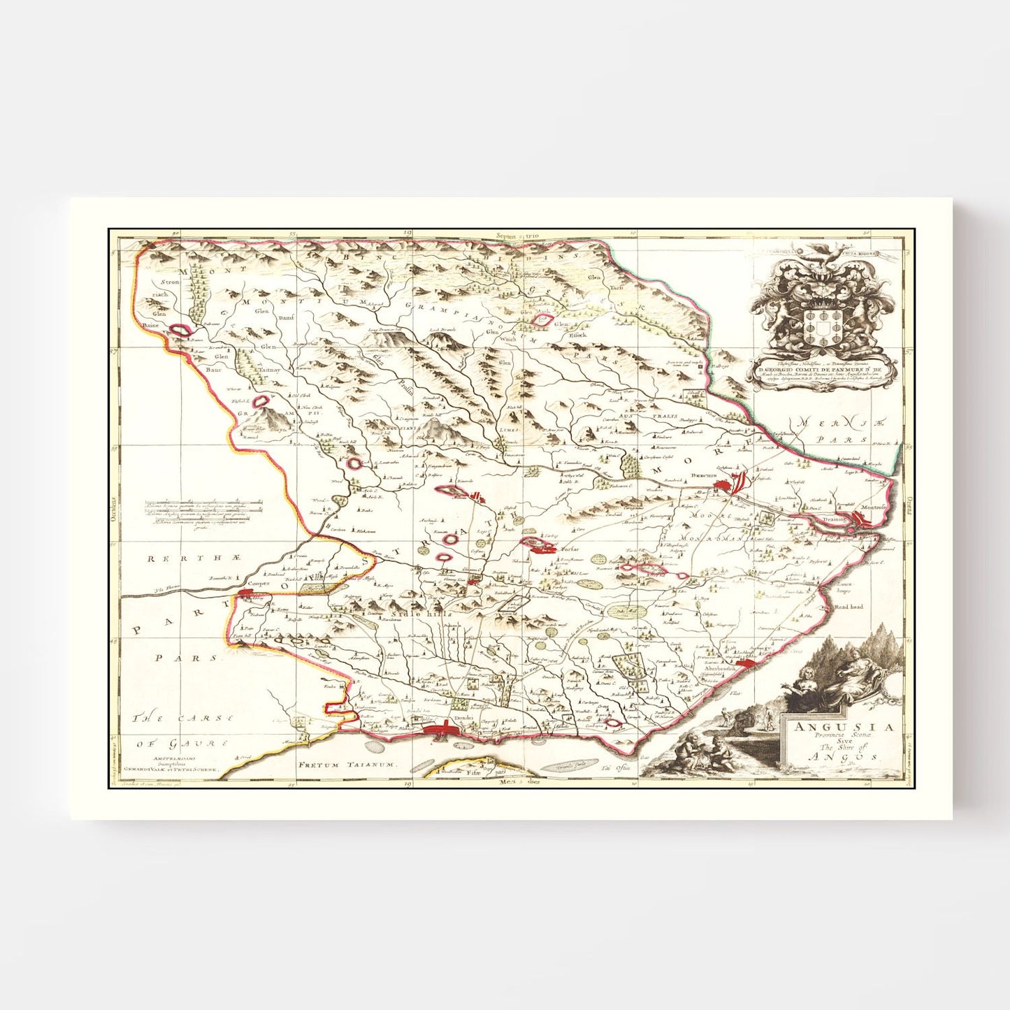 Vintage Map of Angus, Scotland, 1665