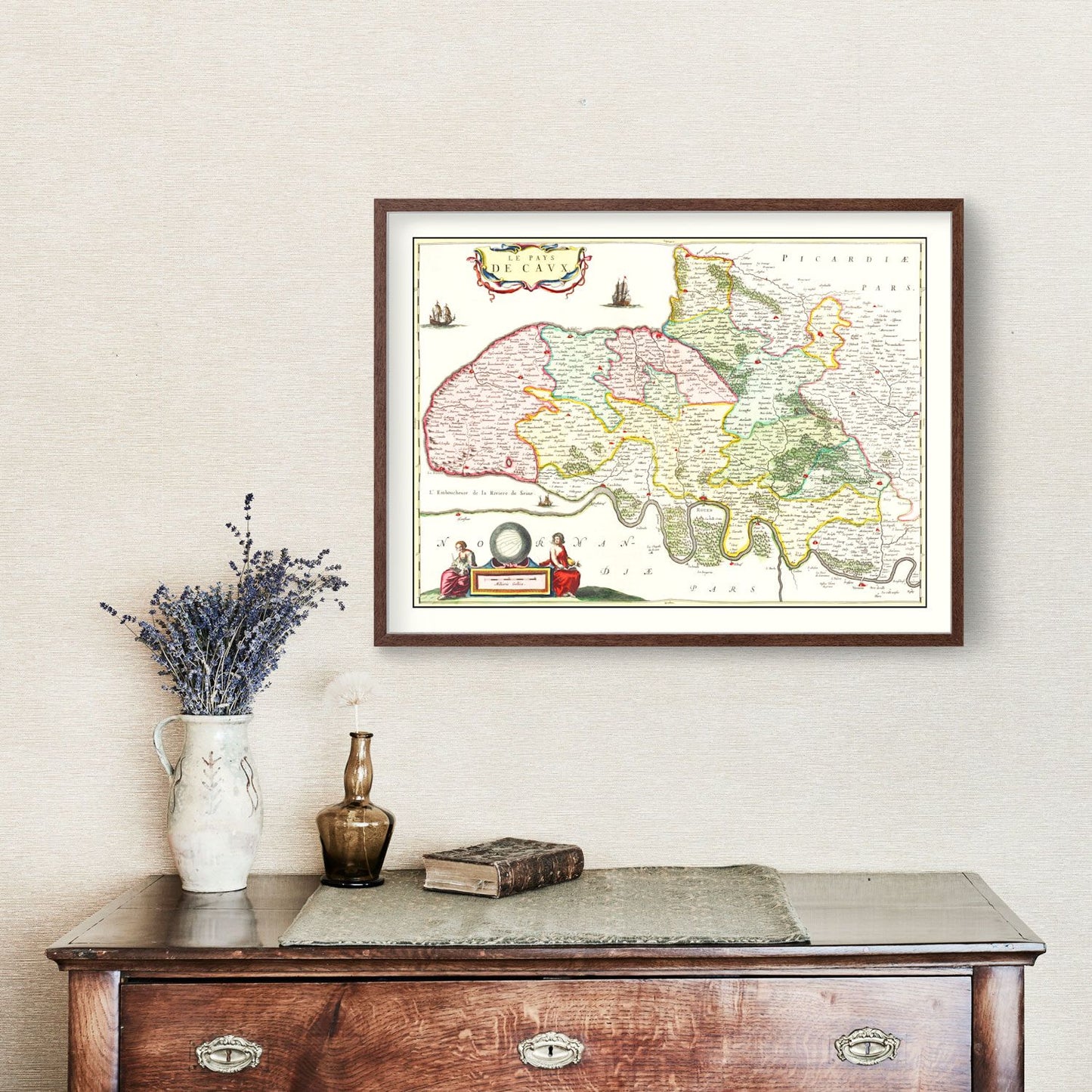 Vintage Map of Pays de Caux, France, 1665