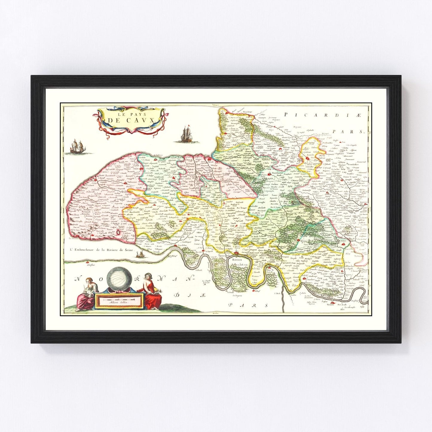 Vintage map of Pays de Caux, France, 1665