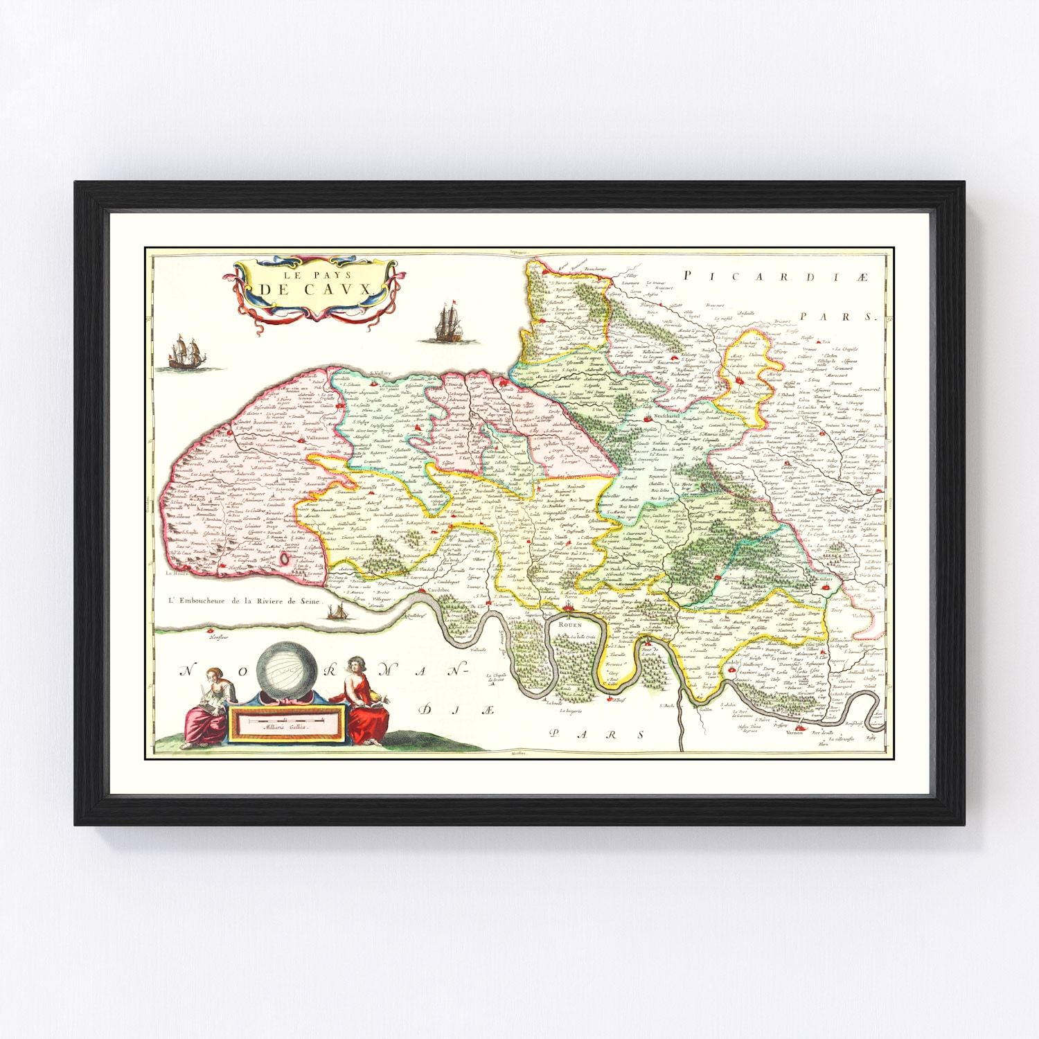 Vintage map of Pays de Caux, France, 1665