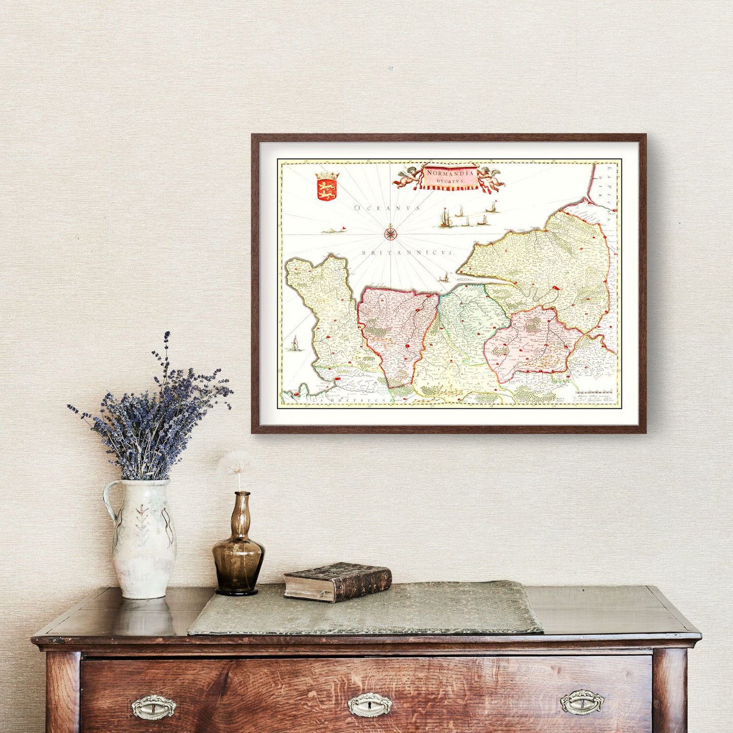 Vintage Map of Normandy, France, 1665